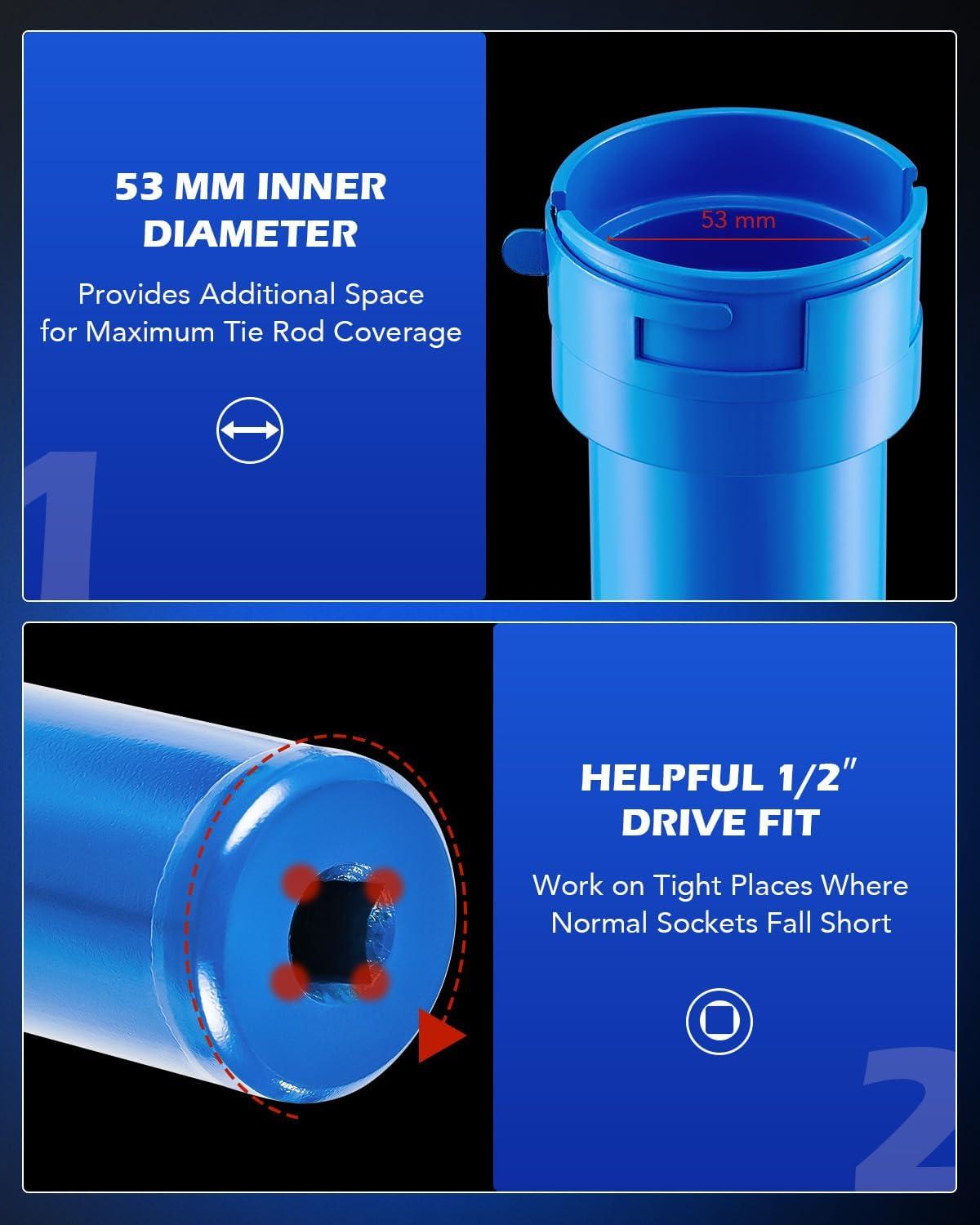 imageOrion Motor Tech Inner Tie Rod Removal Tool Kit Inner Tie Rod Tool for Tie Rod Removal and Installation Master Inner Tie Rod Tool Set with 12 Crowfoot Adapters 12 Inch Drive TubeBlue