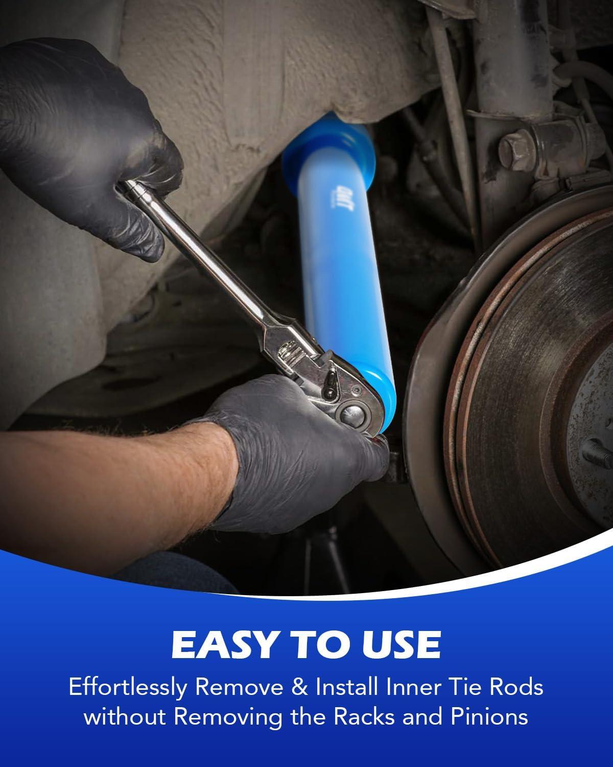 imageOrion Motor Tech Inner Tie Rod Removal Tool Kit Inner Tie Rod Tool for Tie Rod Removal and Installation Master Inner Tie Rod Tool Set with 12 Crowfoot Adapters 12 Inch Drive TubeBlue