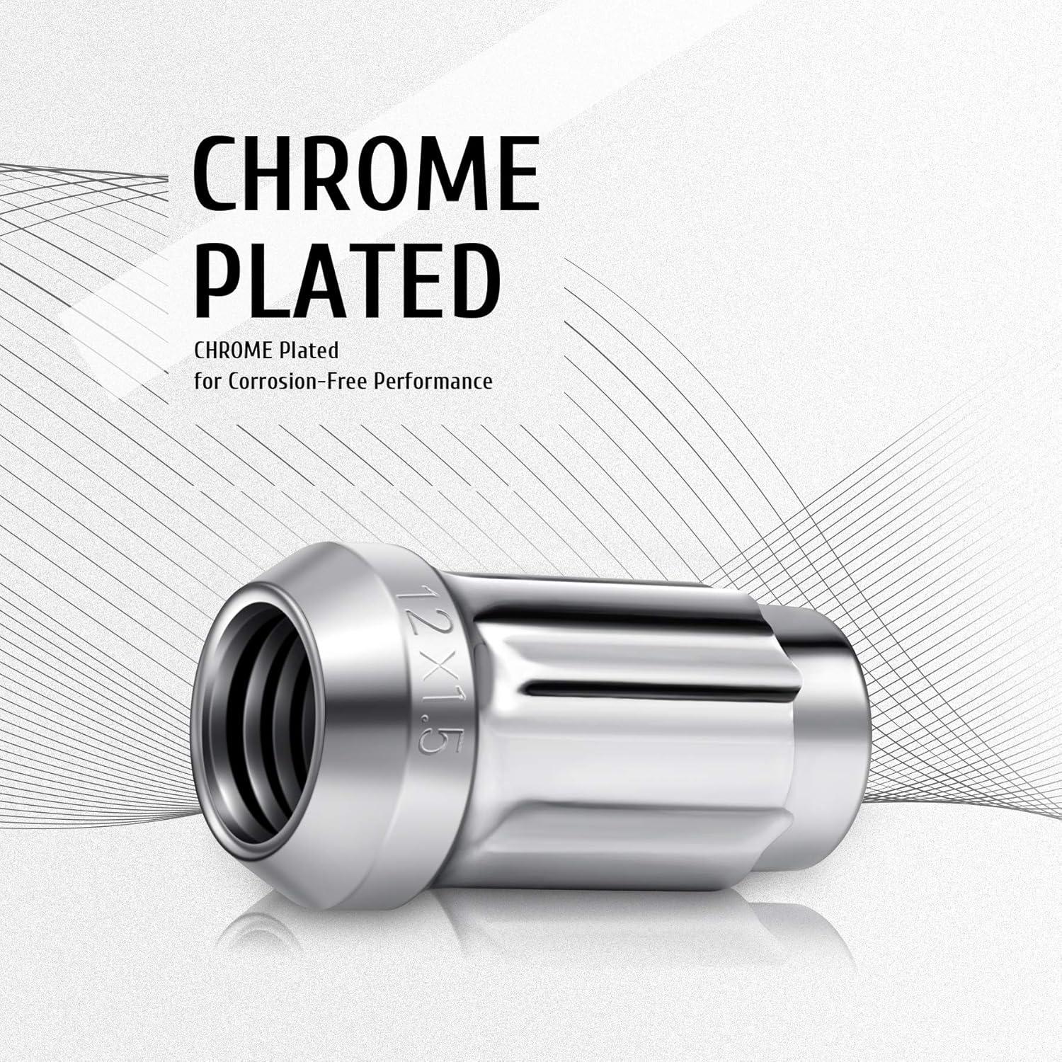 imageOrion Motor Tech M12x15 Lug Nuts Cone Seat Lug Nut Set with 34 Inch Hex 12x15mm Wheel Lug Nuts Compatible with Ford Focus Fusion Escape and More 611303 CV6Z1012C OEM Style Chrome Set of 20Silver