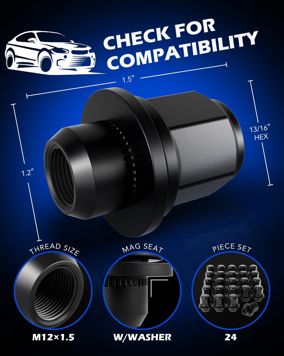 imageOrion Motor Tech M12x15 Lug Nuts Cone Seat Lug Nut Set with 34 Inch Hex 12x15mm Wheel Lug Nuts Compatible with Ford Focus Fusion Escape and More 611303 CV6Z1012C OEM Style Chrome Set of 20Black
