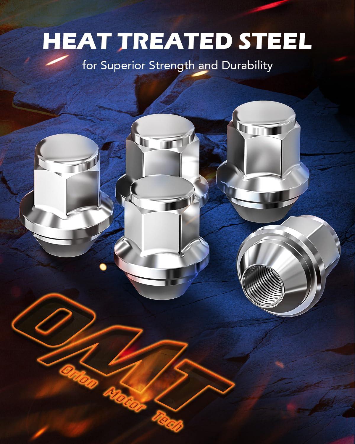 imageOrion Motor Tech M12x15 Lug Nuts Cone Seat Lug Nut Set with 34 Inch Hex 12x15mm Wheel Lug Nuts Compatible with Ford Focus Fusion Escape and More 611303 CV6Z1012C OEM Style Chrome Set of 20Silver
