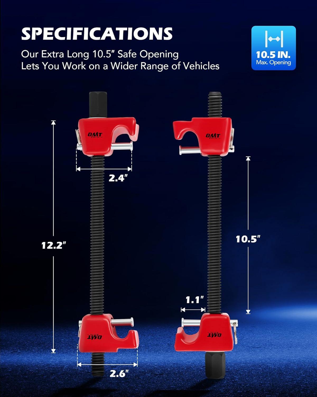 imageOrion Motor Tech Macpherson Strut Spring Compressor Tool Set with 105quot Range Dual HeavyDuty Coil Spring Compressor Tools with 12quot Square Drive 1316quot Hex Auto Tool Set for Suspension Work BlueRed