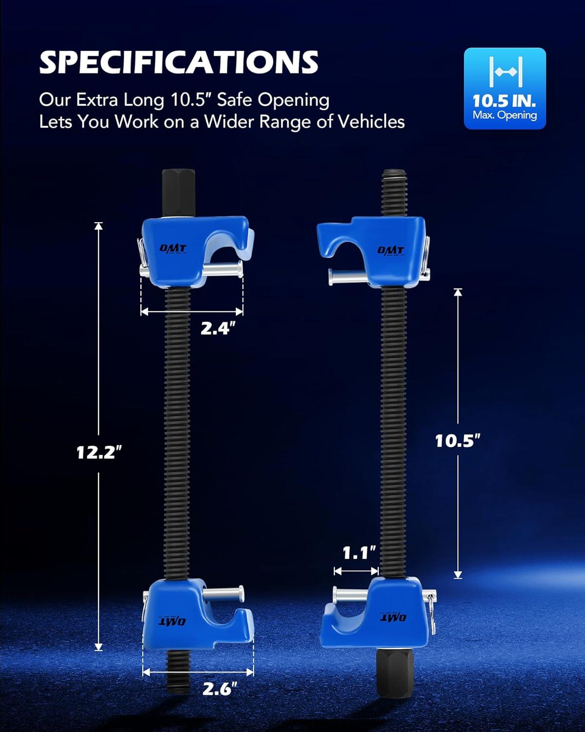imageOrion Motor Tech Macpherson Strut Spring Compressor Tool Set with 105quot Range Dual HeavyDuty Coil Spring Compressor Tools with 12quot Square Drive 1316quot Hex Auto Tool Set for Suspension Work BlueBlue