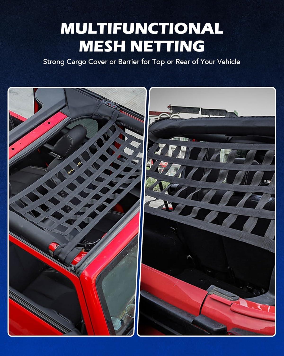 imageOrion Motor Tech Mesh Cargo Net 2 Pack Rooftop Hammock Compatible with 19872022 Jeep Wrangler YJ TJ JK JL ampamp Gladiator JT Jeep Wrangler Hammock Top Netting 4Door and 2Door2 Pack
