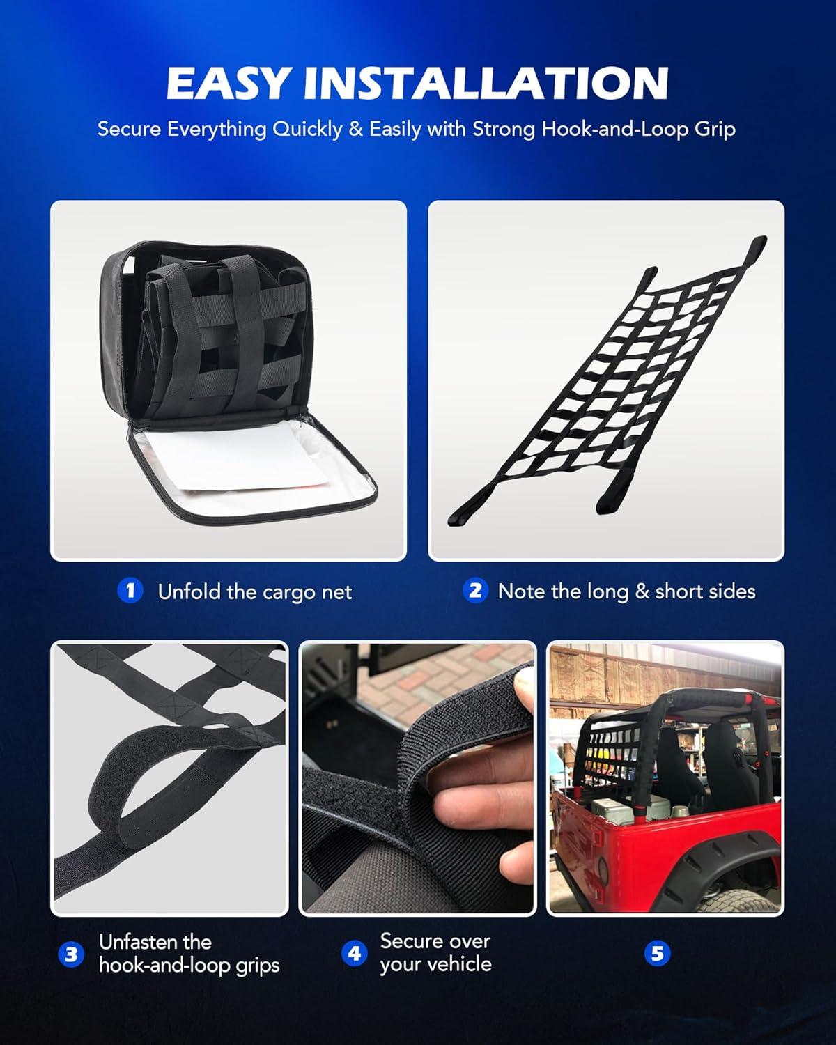 imageOrion Motor Tech Mesh Cargo Net 2 Pack Rooftop Hammock Compatible with 19872022 Jeep Wrangler YJ TJ JK JL ampamp Gladiator JT Jeep Wrangler Hammock Top Netting 4Door and 2Door2 Pack