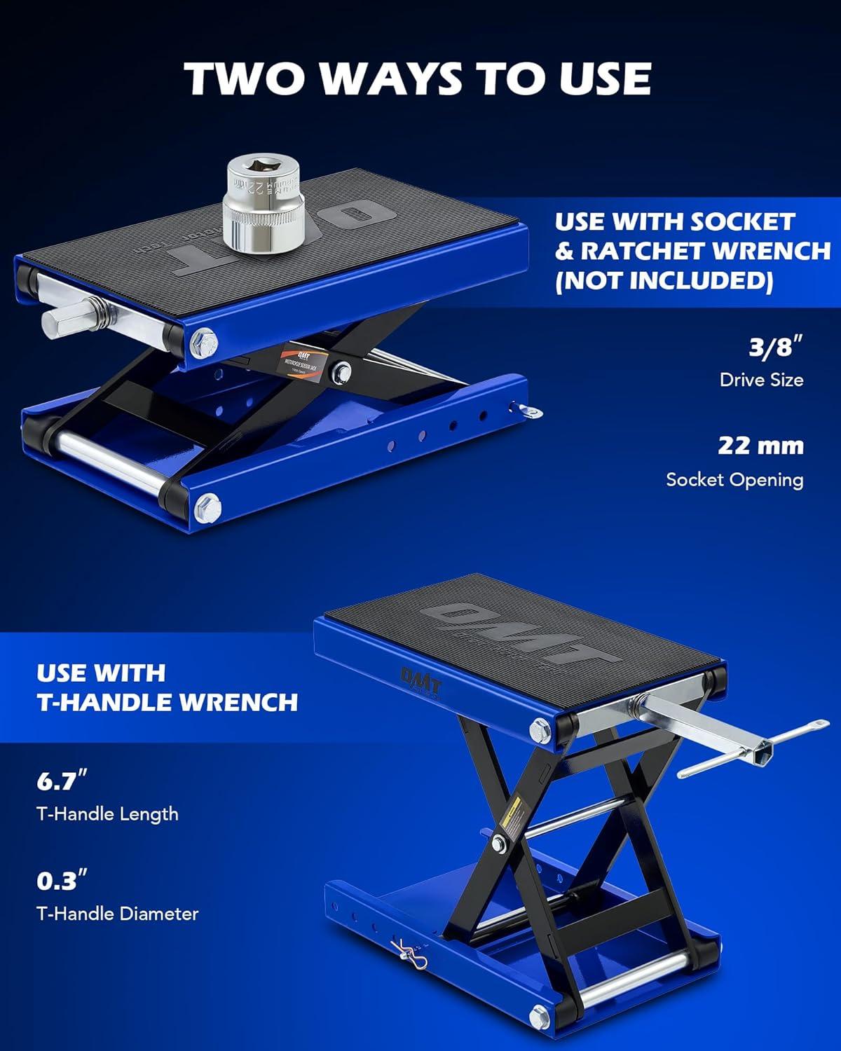 imageOrion Motor Tech Motorcycle Lift 1100lb Motorcycle Scissor Lift Jack with Wide Deck T Handle 38quot Socket Motorbike Center Stand with Chain Brush Crank Hoist Stand for ATV Dirt Bike Cruiser GrayBlue