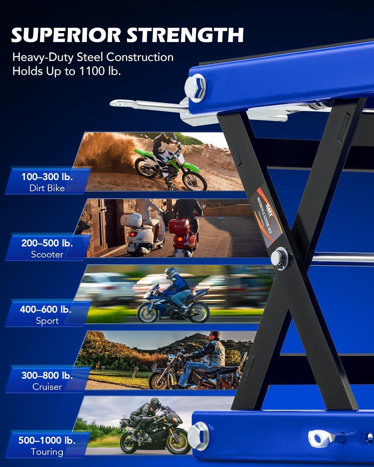imageOrion Motor Tech Motorcycle Lift 1100lb Motorcycle Scissor Lift Jack with Wide Deck T Handle 38quot Socket Motorbike Center Stand with Chain Brush Crank Hoist Stand for ATV Dirt Bike Cruiser GrayBlue