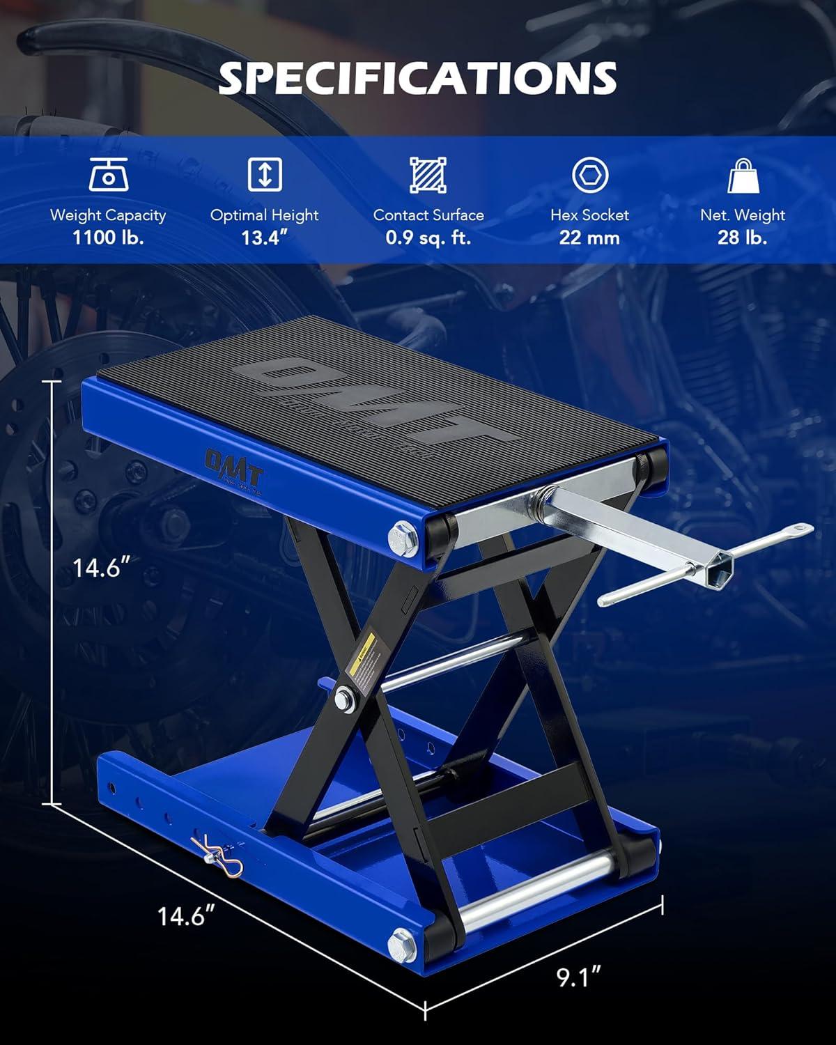 imageOrion Motor Tech Motorcycle Lift 1100lb Motorcycle Scissor Lift Jack with Wide Deck T Handle 38quot Socket Motorbike Center Stand with Chain Brush Crank Hoist Stand for ATV Dirt Bike Cruiser GrayBlue