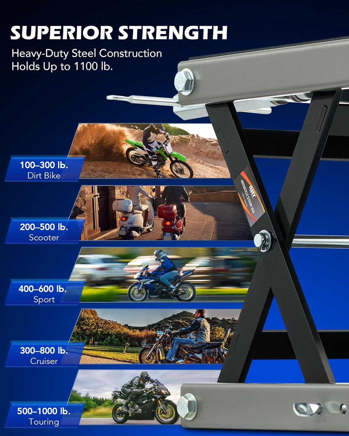 imageOrion Motor Tech Motorcycle Lift 1100lb Motorcycle Scissor Lift Jack with Wide Deck T Handle 38quot Socket Motorbike Center Stand with Chain Brush Crank Hoist Stand for ATV Dirt Bike Cruiser GrayGrey