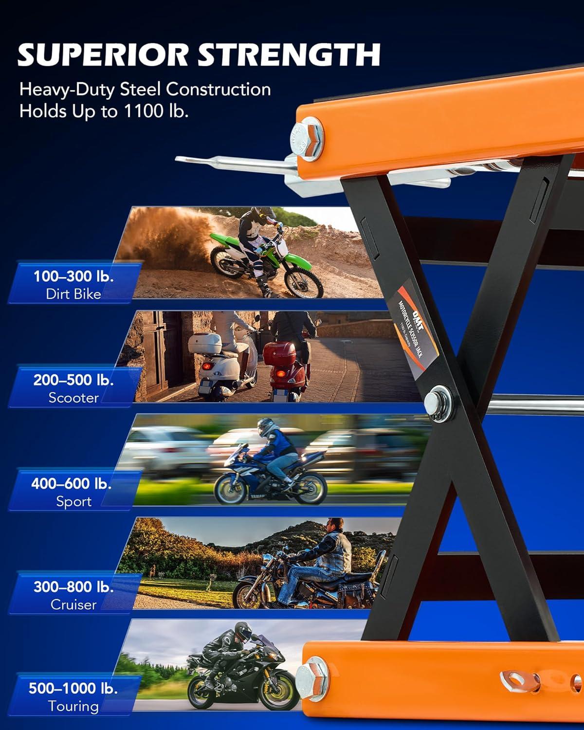 imageOrion Motor Tech Motorcycle Lift 1100lb Motorcycle Scissor Lift Jack with Wide Deck T Handle 38quot Socket Motorbike Center Stand with Chain Brush Crank Hoist Stand for ATV Dirt Bike Cruiser GrayOrange