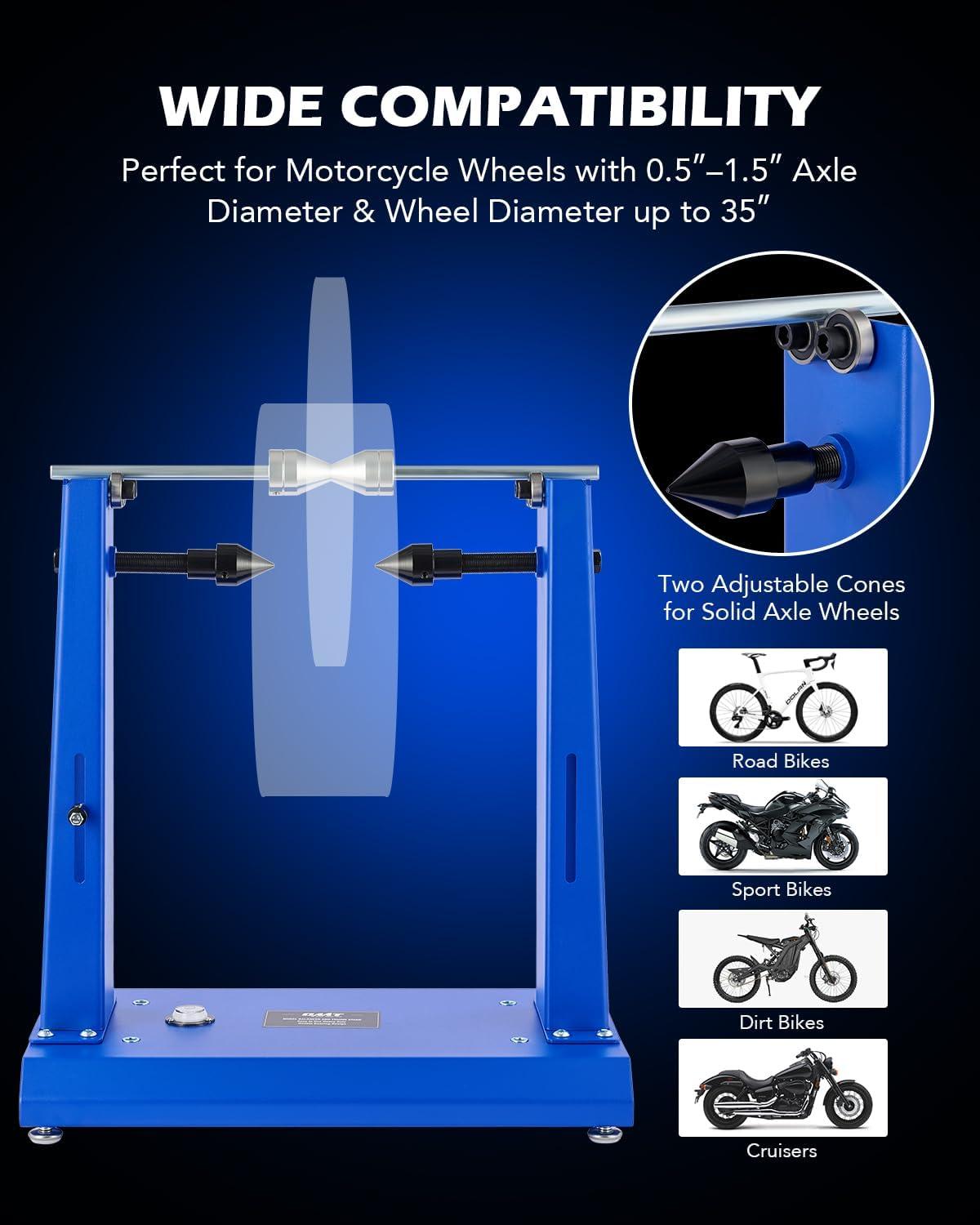 imageOrion Motor Tech Motorcycle Wheel Balancer ampamp Truing Stand Tire Balancer Stand for Motorcycle Wheel with Adjustable Truing Pointer Heavy Duty Bicycle Wheel Truing Stand for Sport Dirt Bike