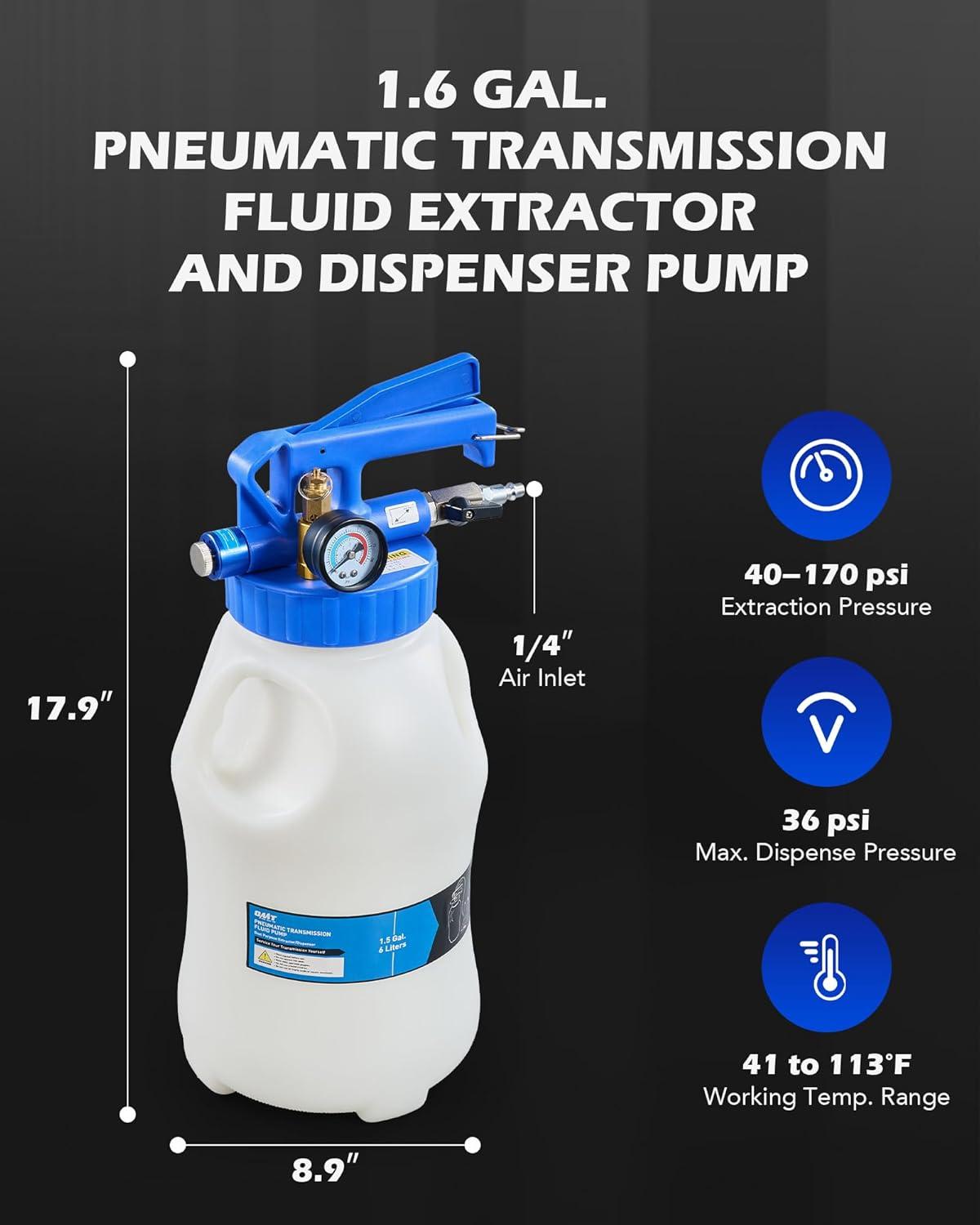 imageOrion Motor Tech Oil Extractor Pump and Dispenser Tool Kit 6L Pneumatic Transmission Fluid Bleeder Set 16 gal 2 Way Vacuum Fluid Evacuator and Filler Oil Change Kit 15 ATF Refill Adapters 3 Hoses