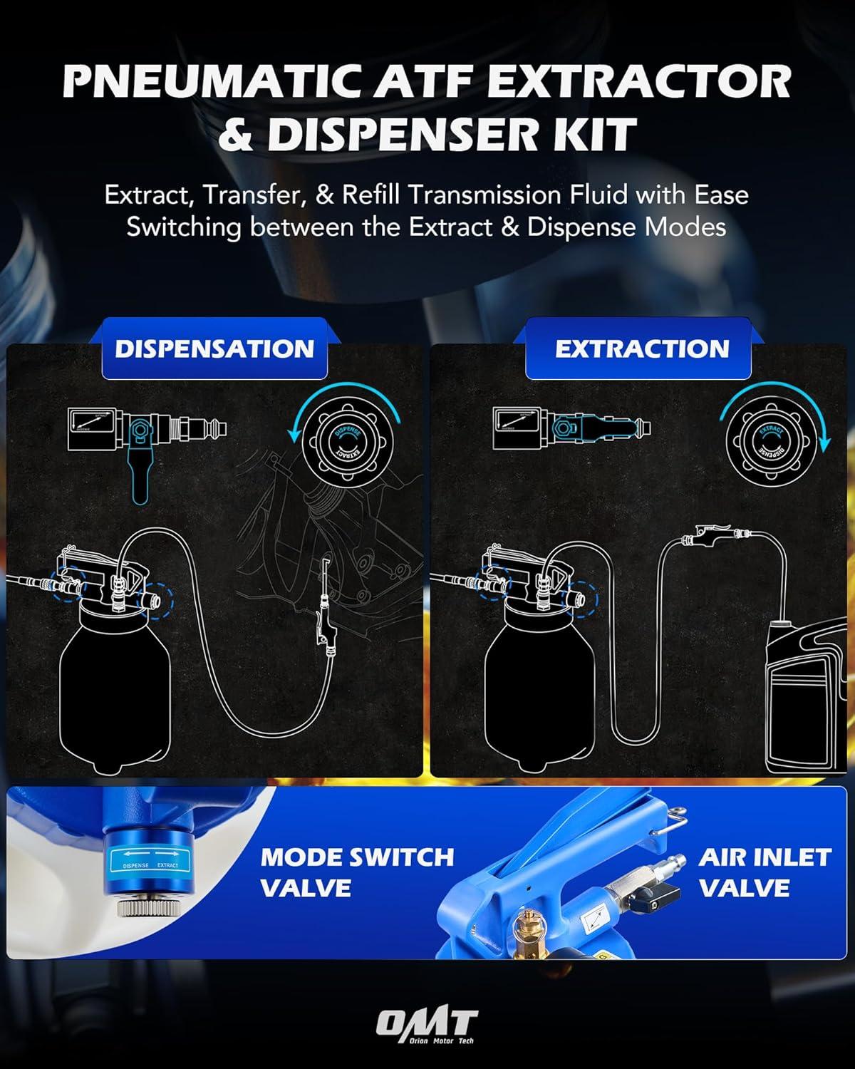 imageOrion Motor Tech Oil Extractor Pump and Dispenser Tool Kit 6L Pneumatic Transmission Fluid Bleeder Set 16 gal 2 Way Vacuum Fluid Evacuator and Filler Oil Change Kit 15 ATF Refill Adapters 3 Hoses