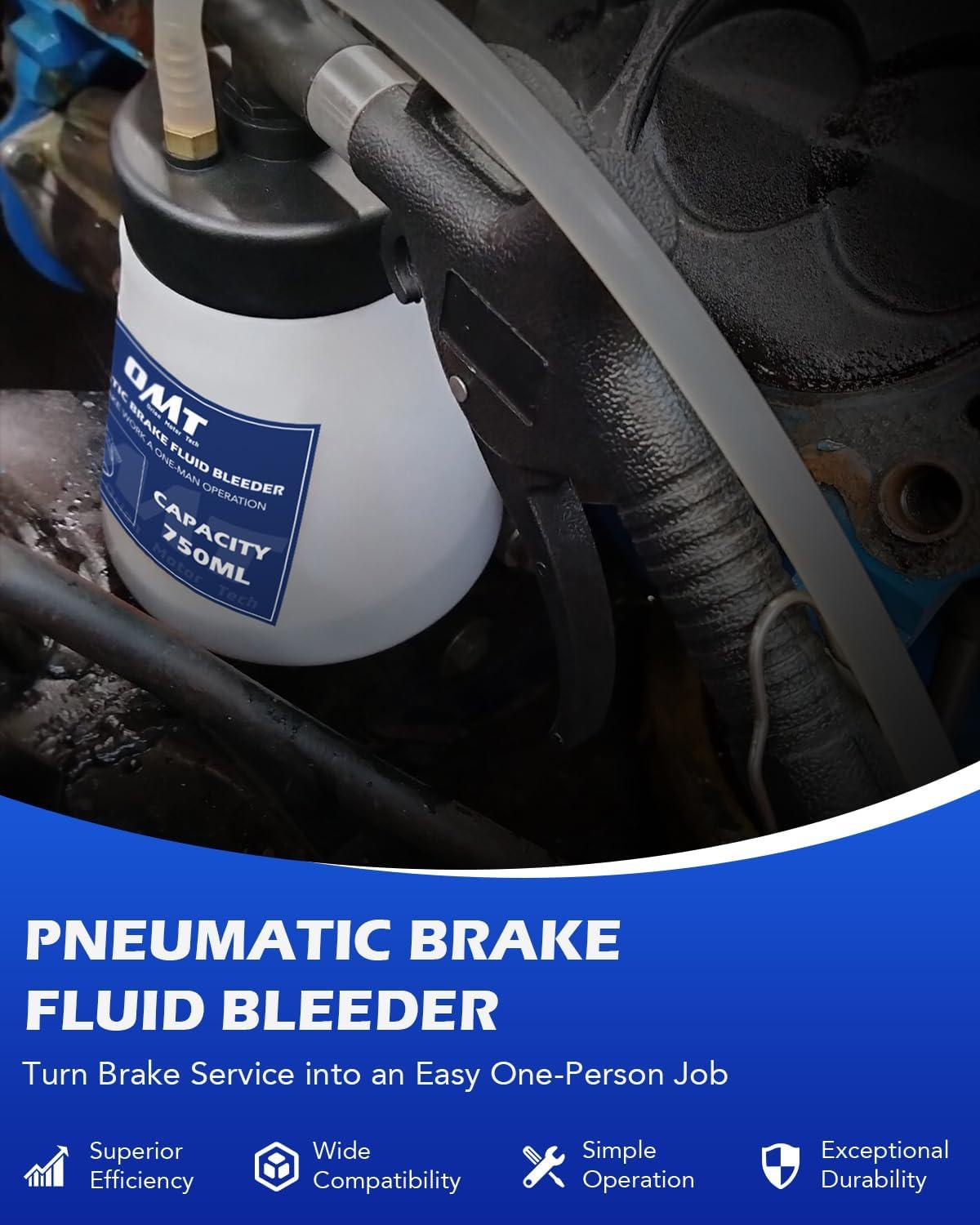 imageOrion Motor Tech Pneumatic Brake Bleeder Kit 08qt Brake Fluid Bleeder Kit with 8 Master Cylinder Adapters 750 ml Vacuum Brake Bleeder for One Person Brake Bleeding Automotive Fluid Extractor
