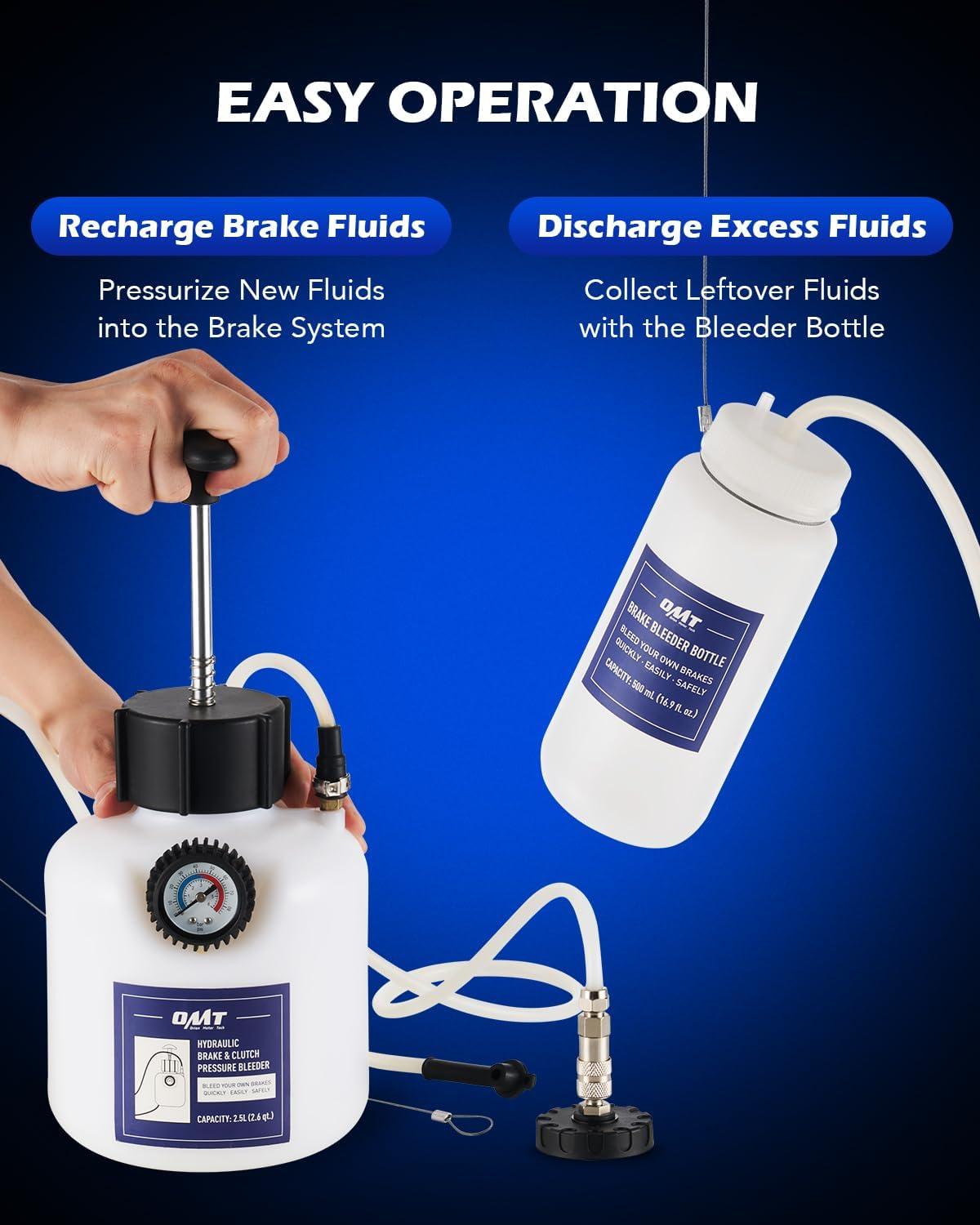 imageOrion Motor Tech Pressure Bleeder 25L Brake Pressure Bleeder with 507mm Adapter 26qt Manual Power Brake Bleeder with 500mL Brake Bleeder Bottle Compatible with Ford Subaru Nissan Infinity507mm Adapter
