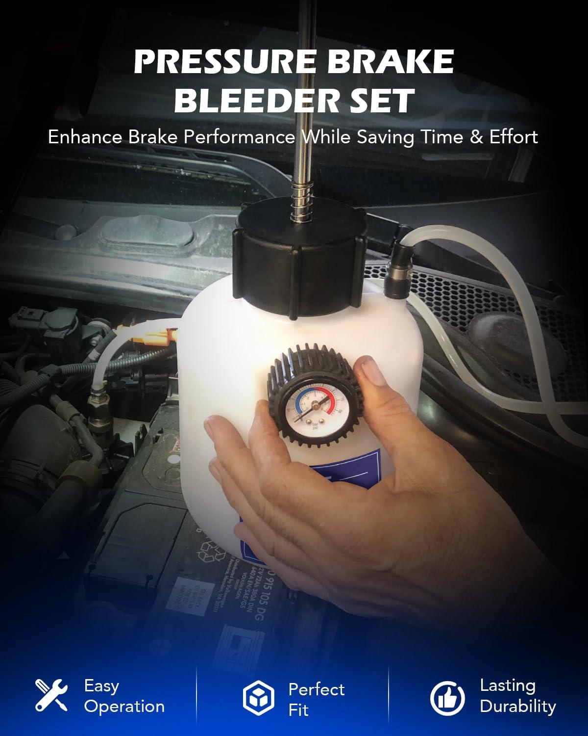 imageOrion Motor Tech Pressure Bleeder 25L Brake Pressure Bleeder with 507mm Adapter 26qt Manual Power Brake Bleeder with 500mL Brake Bleeder Bottle Compatible with Ford Subaru Nissan Infinity507mm Adapter