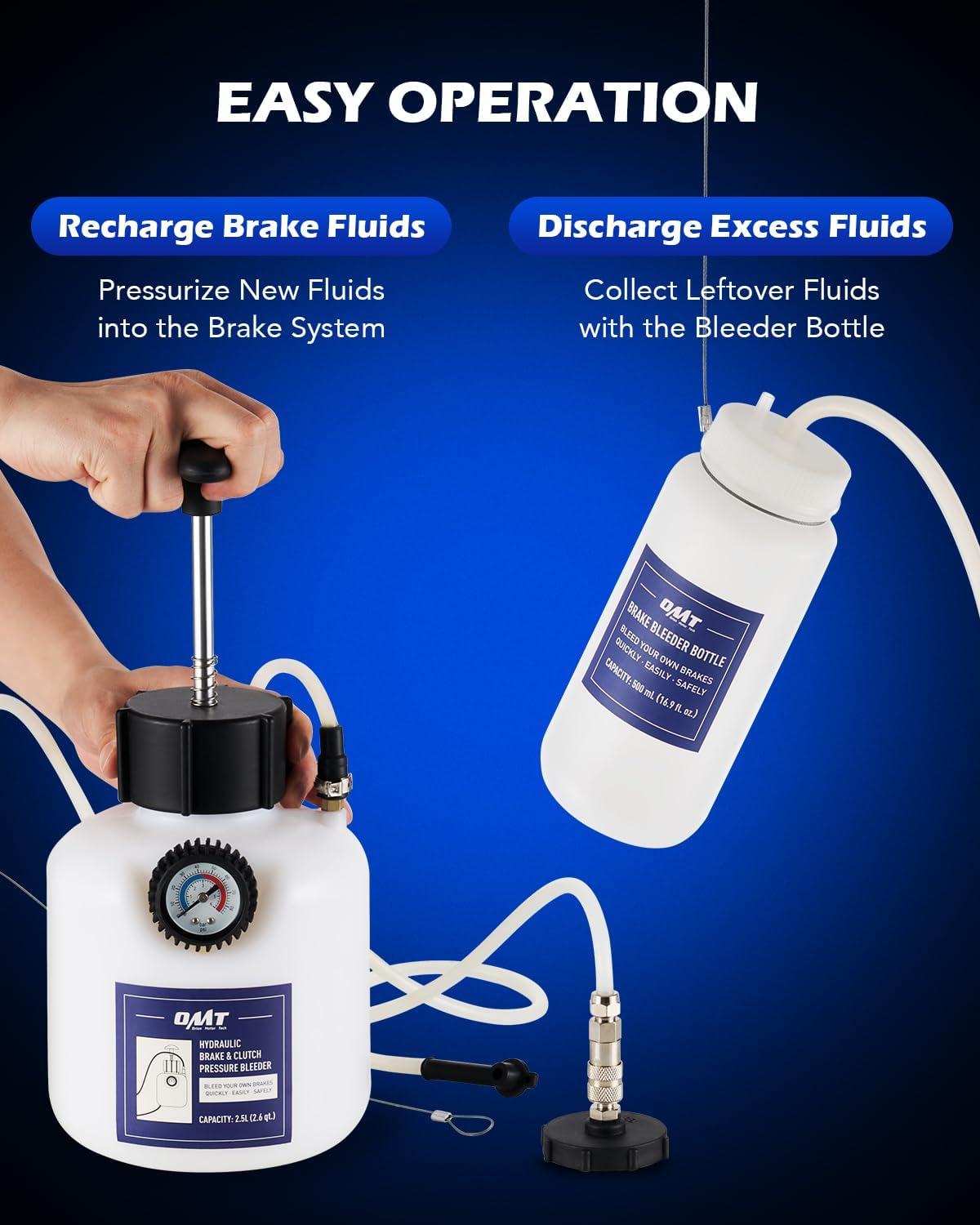 imageOrion Motor Tech Pressure Bleeder 25L Brake Pressure Bleeder with 507mm Adapter 26qt Manual Power Brake Bleeder with 500mL Brake Bleeder Bottle Compatible with Ford Subaru Nissan Infinity495mm Adapter