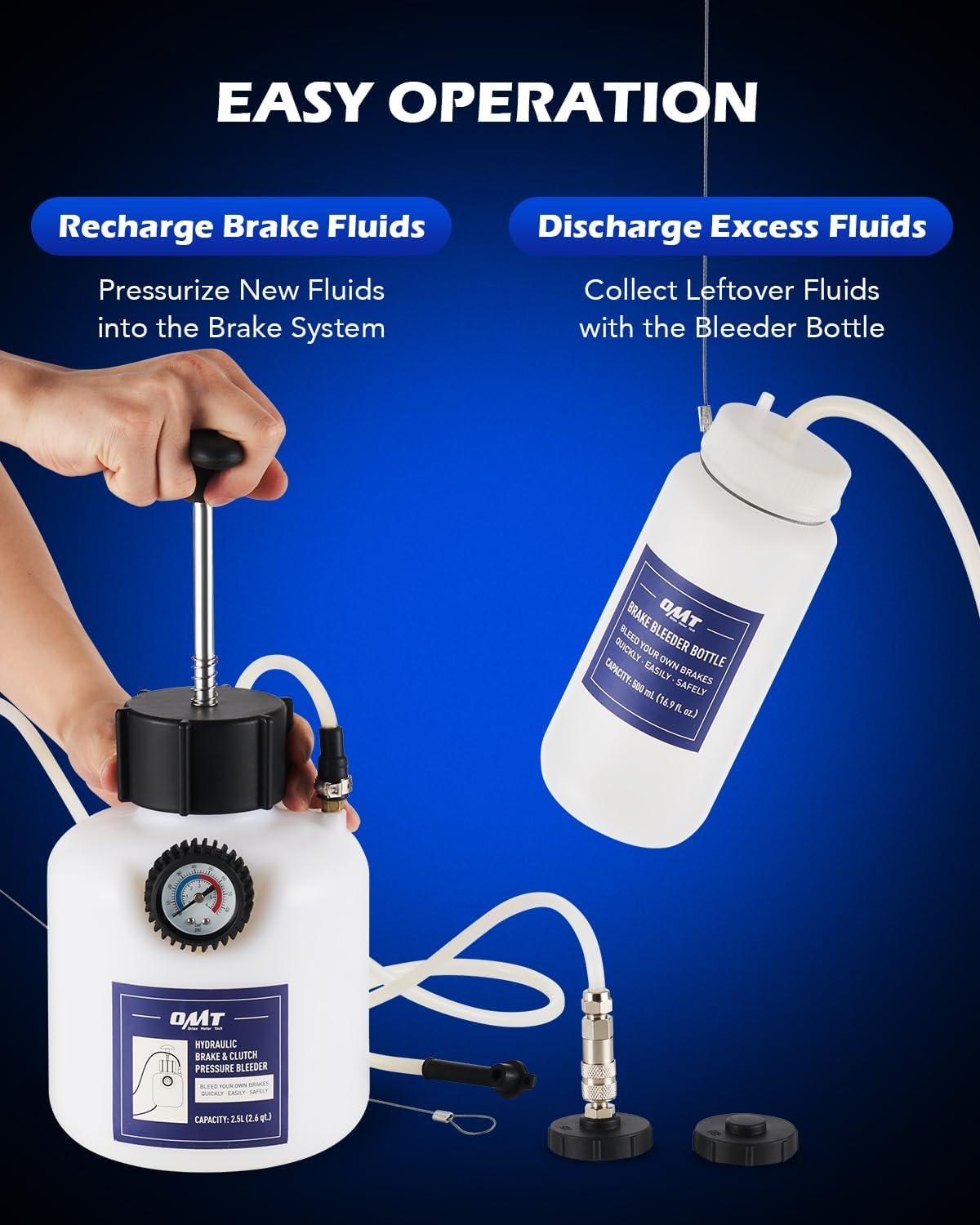 imageOrion Motor Tech Pressure Bleeder 25L Brake Pressure Bleeder with 507mm Adapter 26qt Manual Power Brake Bleeder with 500mL Brake Bleeder Bottle Compatible with Ford Subaru Nissan Infinity435mm Adapter