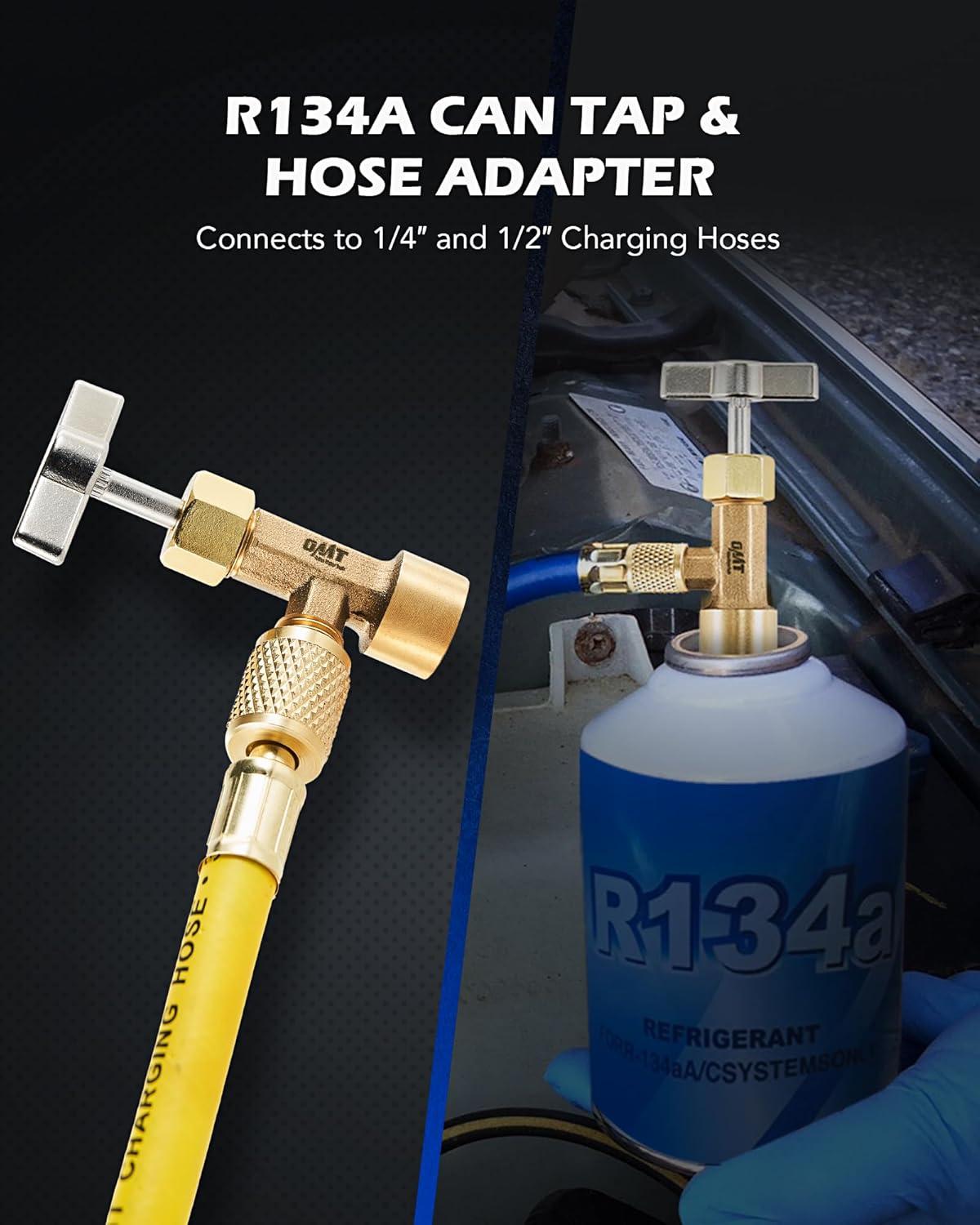 imageOrion Motor Tech R134a Can Tap Puncture Style R134a Refrigerant Dispenser with Tank Adapter for 14quot and 12quot AC Charging Hoses for Refilling Automotive Truck SUV and Other Air Conditioning Systems