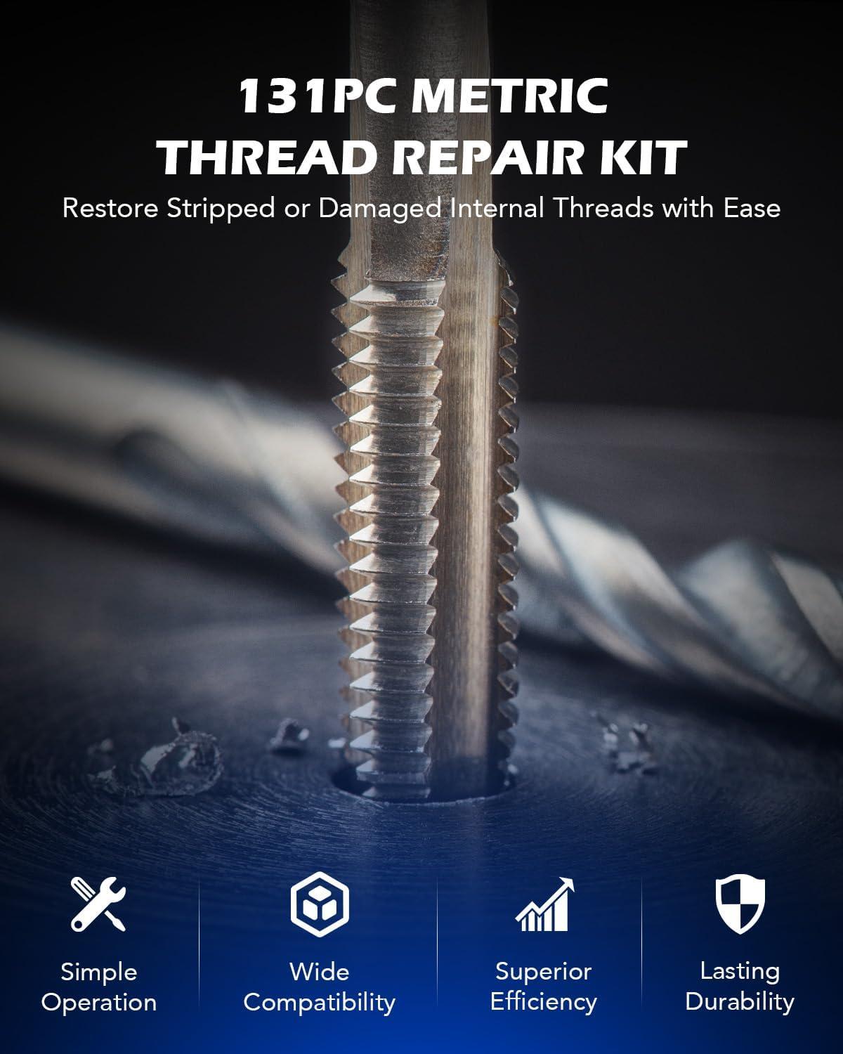 imageOrion Motor Tech Thread Repair Kit SAE and Metric Helicoil Repair Kit with HSS Drill Bits Inserts Taps Break Off Tools Rethreading Tools in 14quot 516quot 38quot 716quot 12quot ampamp M5 M6 M8 M10 M12 SizesMetric Set
