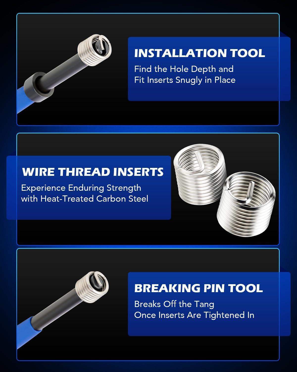 imageOrion Motor Tech Thread Repair Kit SAE and Metric Helicoil Repair Kit with HSS Drill Bits Inserts Taps Break Off Tools Rethreading Tools in 14quot 516quot 38quot 716quot 12quot ampamp M5 M6 M8 M10 M12 SizesSAE Set
