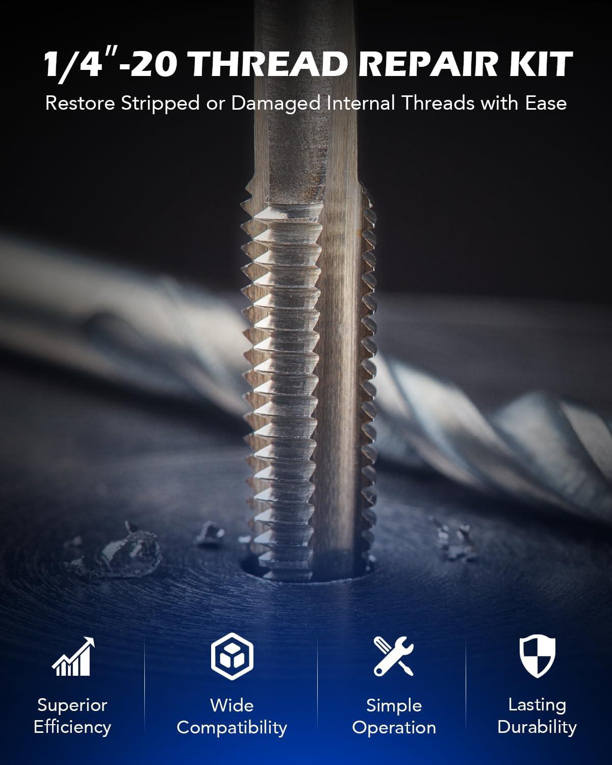 imageOrion Motor Tech Thread Repair Kit SAE and Metric Helicoil Repair Kit with HSS Drill Bits Inserts Taps Break Off Tools Rethreading Tools in 14quot 516quot 38quot 716quot 12quot ampamp M5 M6 M8 M10 M12 Sizes1420