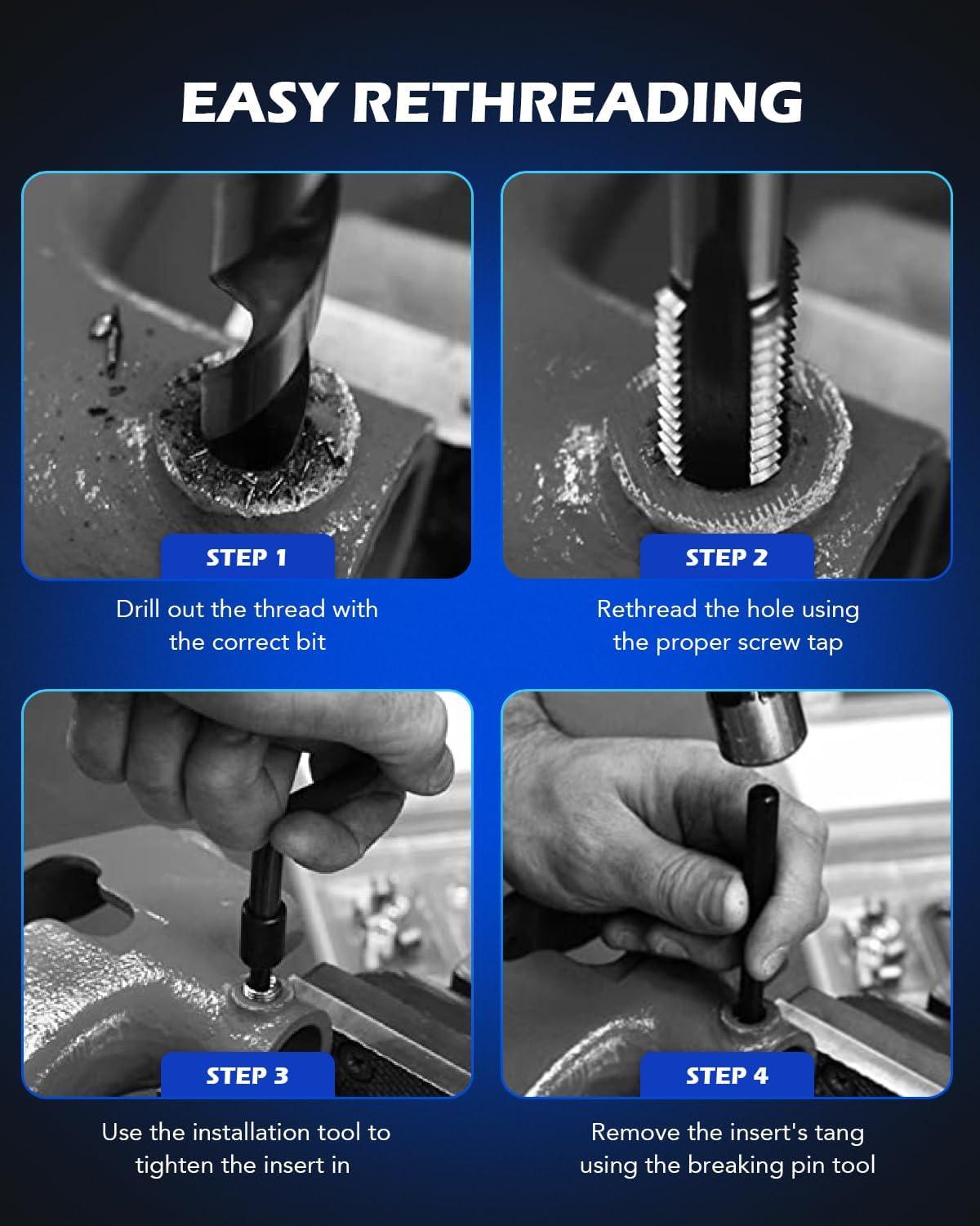 imageOrion Motor Tech Thread Repair Kit SAE and Metric Helicoil Repair Kit with HSS Drill Bits Inserts Taps Break Off Tools Rethreading Tools in 14quot 516quot 38quot 716quot 12quot ampamp M5 M6 M8 M10 M12 SizesMetric Set