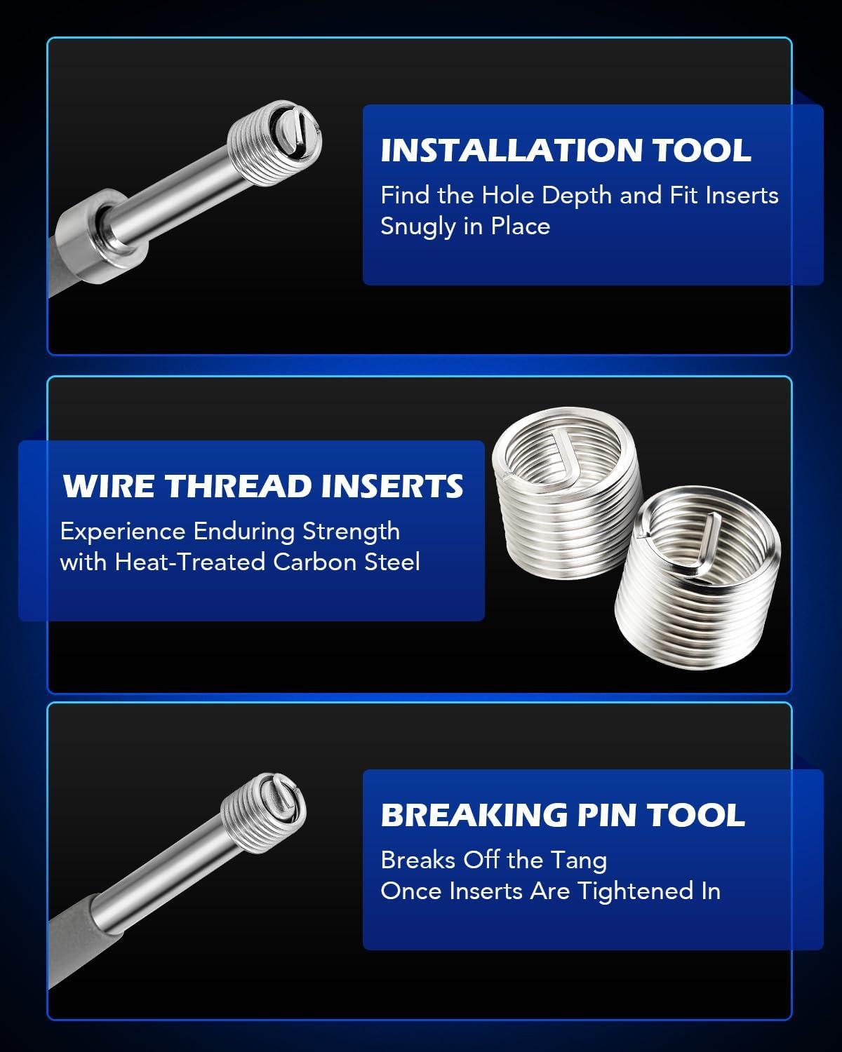 imageOrion Motor Tech Thread Repair Kit SAE and Metric Helicoil Repair Kit with HSS Drill Bits Inserts Taps Break Off Tools Rethreading Tools in 14quot 516quot 38quot 716quot 12quot ampamp M5 M6 M8 M10 M12 SizesMetric Set