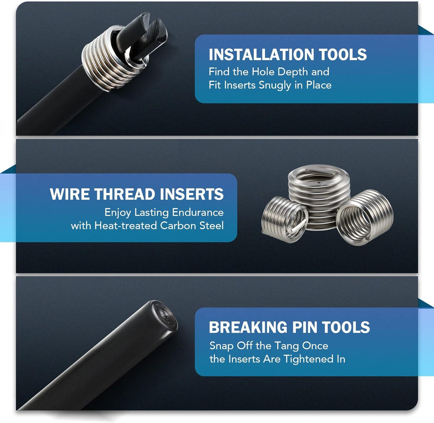imageOrion Motor Tech Thread Repair Kit SAE and Metric Helicoil Repair Kit with HSS Drill Bits Inserts Taps Break Off Tools Rethreading Tools in 14quot 516quot 38quot 716quot 12quot ampamp M5 M6 M8 M10 M12 SizesMetric  SAE Set