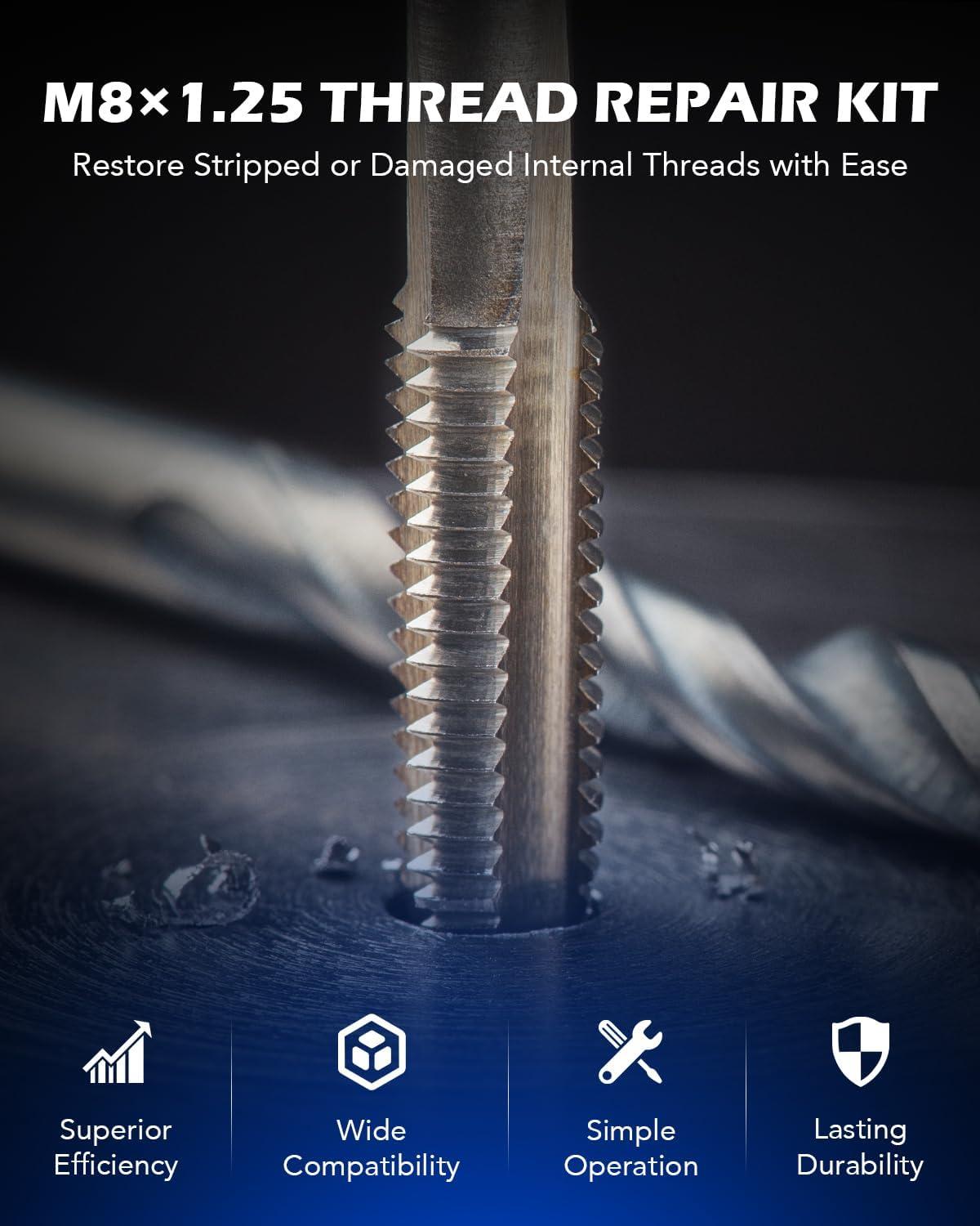 imageOrion Motor Tech Thread Repair Kit SAE and Metric Helicoil Repair Kit with HSS Drill Bits Inserts Taps Break Off Tools Rethreading Tools in 14quot 516quot 38quot 716quot 12quot ampamp M5 M6 M8 M10 M12 SizesM8125