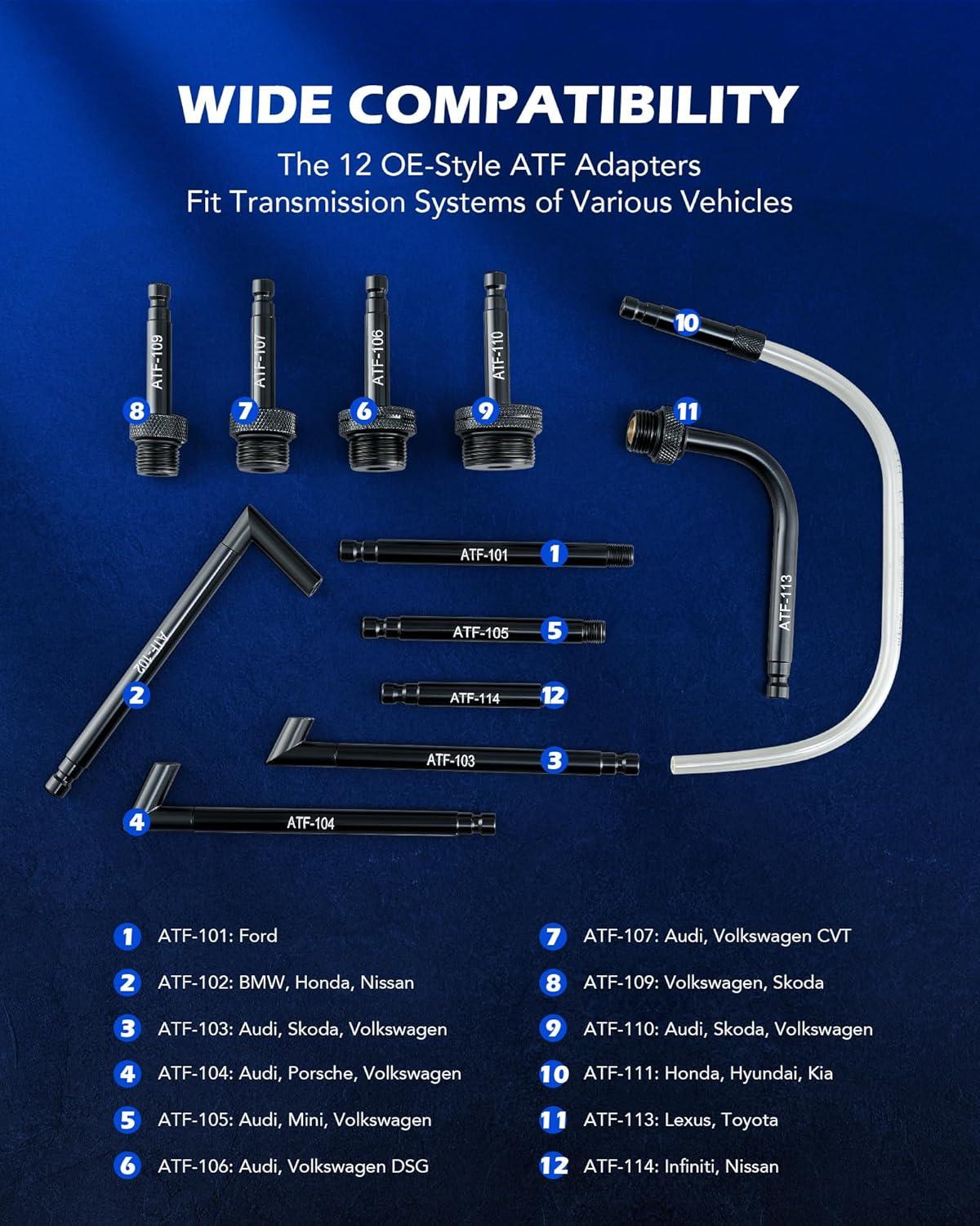 imageOrion Motor Tech Transmission Fluid Pump 3L Transmission Filler Pump with 12pc ATF Aluminum Adapters Manual Transmission Fluid Transfer Pump with Pressure Gauge Transmission Dispenser Oil Pump Tool