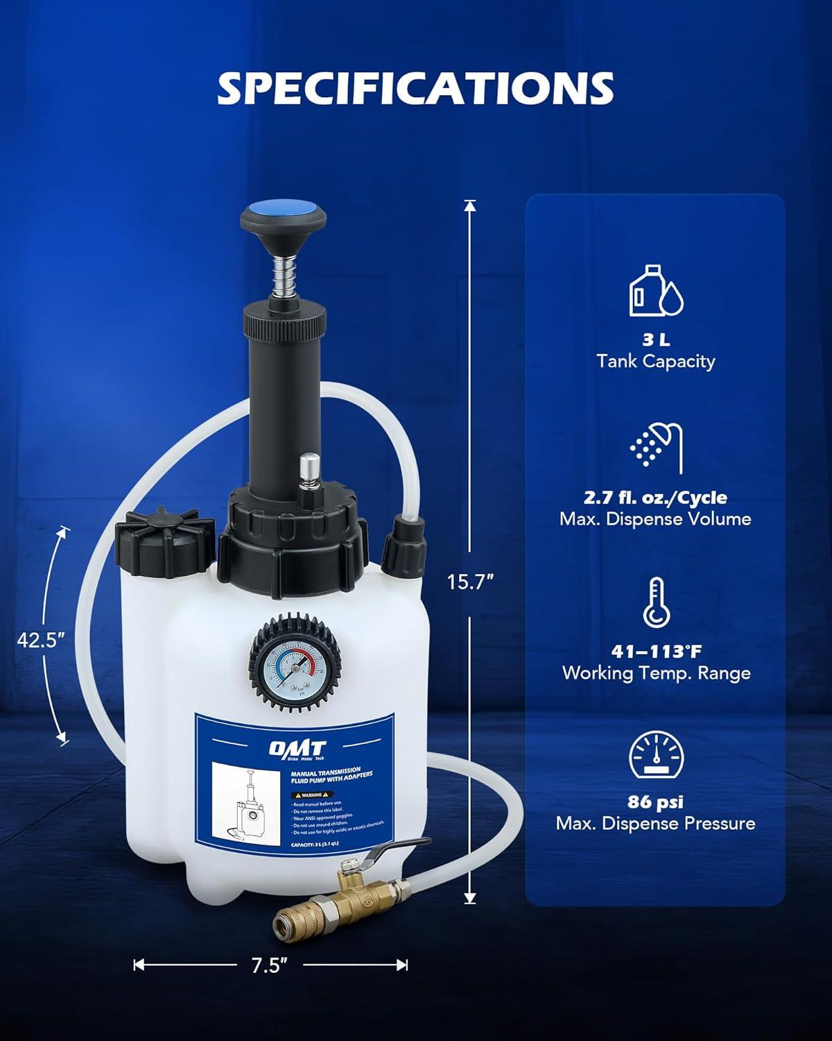 imageOrion Motor Tech Transmission Fluid Pump 3L Transmission Filler Pump with 12pc ATF Aluminum Adapters Manual Transmission Fluid Transfer Pump with Pressure Gauge Transmission Dispenser Oil Pump Tool