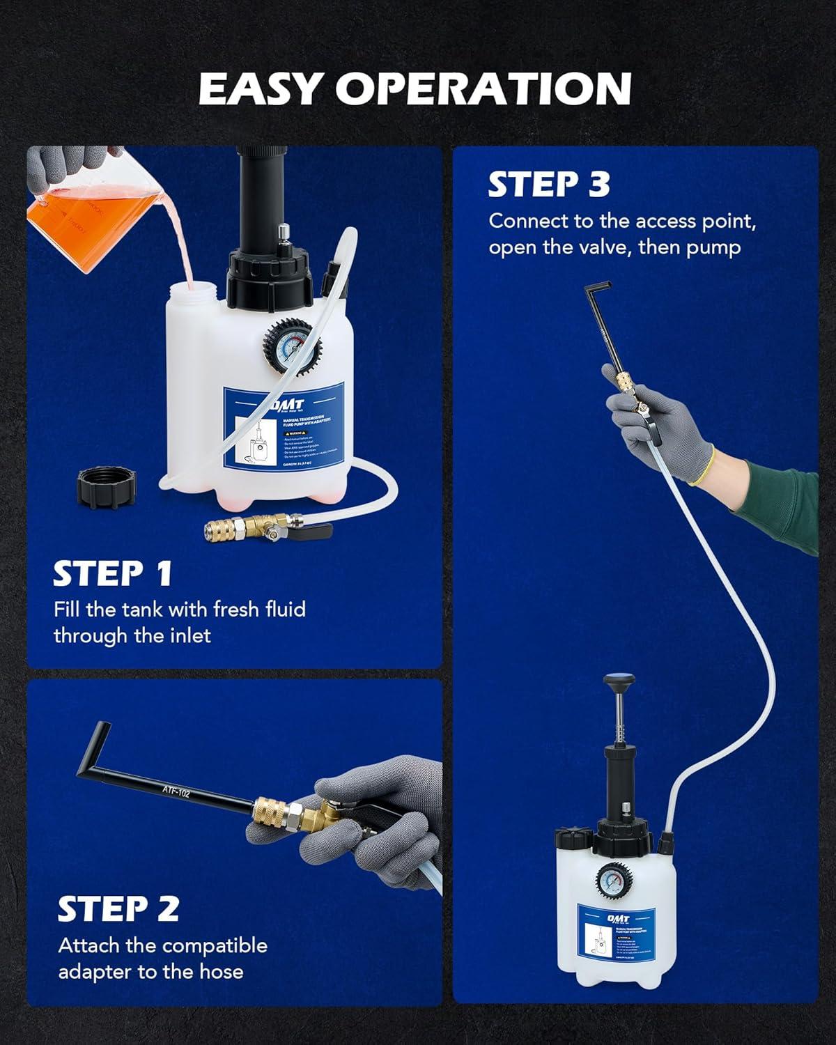 imageOrion Motor Tech Transmission Fluid Pump 3L Transmission Filler Pump with 12pc ATF Aluminum Adapters Manual Transmission Fluid Transfer Pump with Pressure Gauge Transmission Dispenser Oil Pump Tool