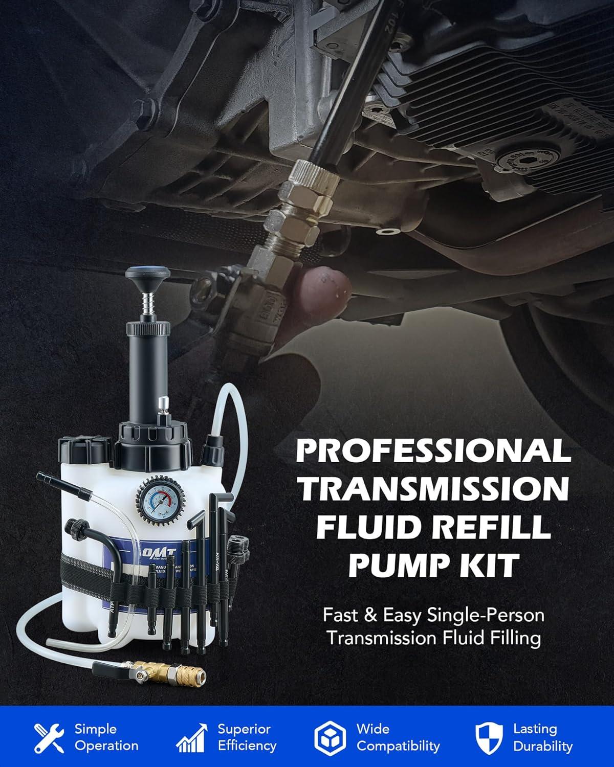 imageOrion Motor Tech Transmission Fluid Pump 3L Transmission Filler Pump with 12pc ATF Aluminum Adapters Manual Transmission Fluid Transfer Pump with Pressure Gauge Transmission Dispenser Oil Pump Tool