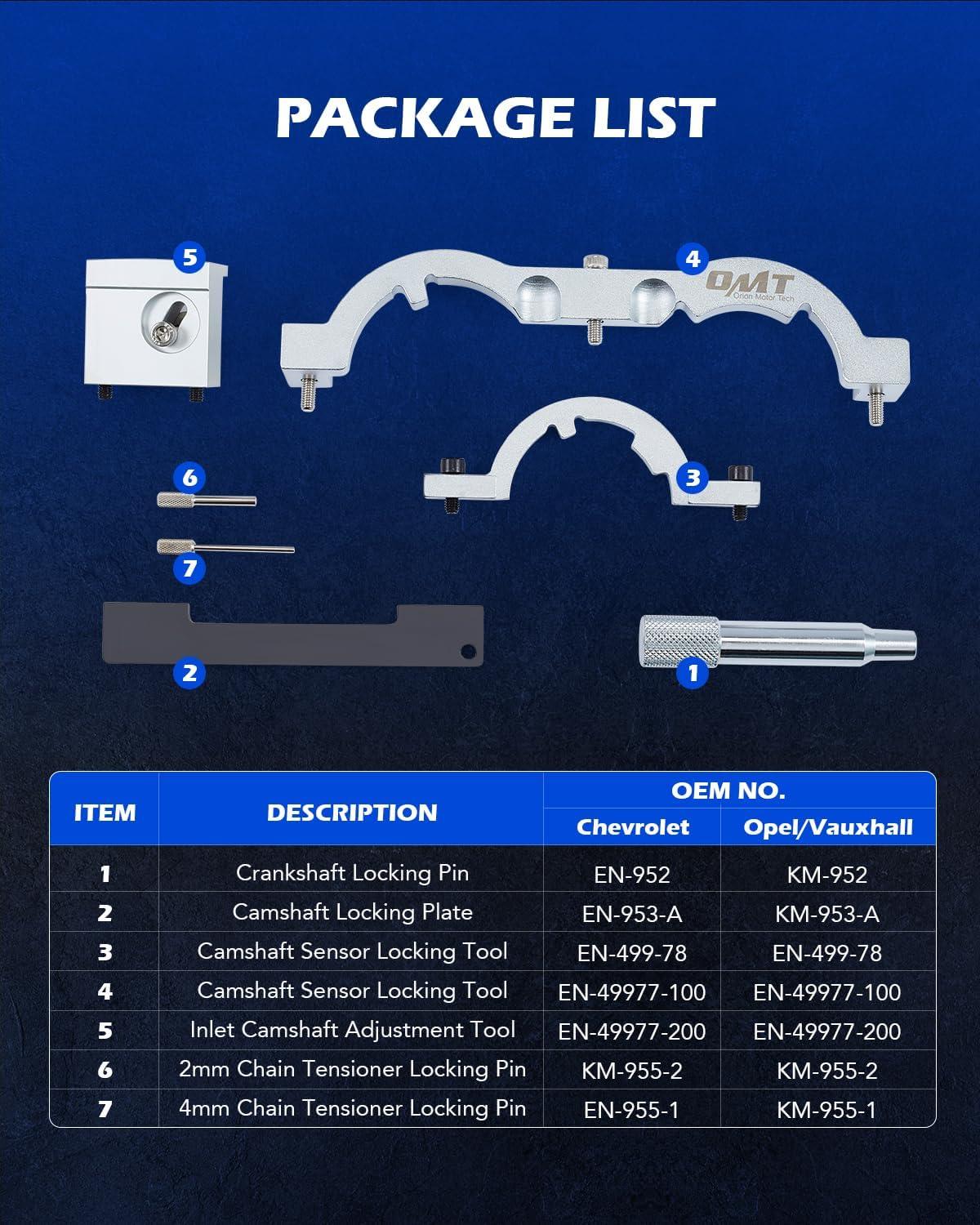 imageOrion Motor Tech Turbo Engine Timing Tool Kit Camshaft Alignment and Locking Tool Set Timing Belt Kit Compatible with 10L 12L 14L Chevy Cruze Vauxhall Opel More 7pc Timing Chain Replacement Setblue