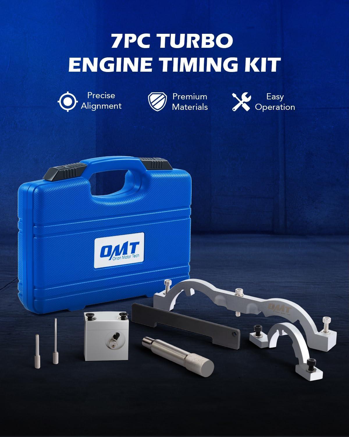 imageOrion Motor Tech Turbo Engine Timing Tool Kit Camshaft Alignment and Locking Tool Set Timing Belt Kit Compatible with 10L 12L 14L Chevy Cruze Vauxhall Opel More 7pc Timing Chain Replacement Setblue