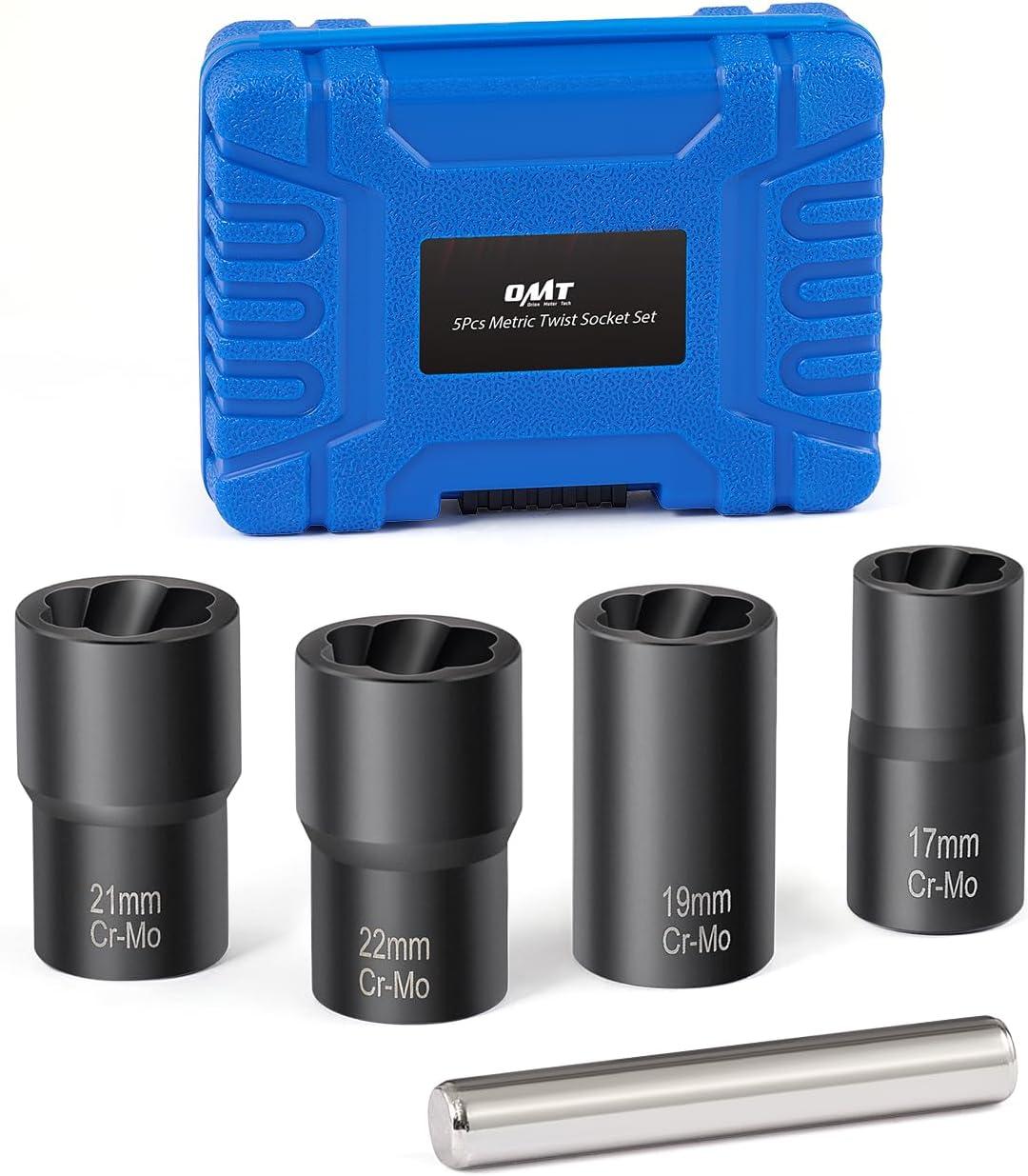 imageOrion Motor Tech Twist Socket Tool Set 12quot Drive 5pc Nut and Bolt Extractor Set Rounded Bolt ampamp Stripped Lug Nut Remover Tool Kit
