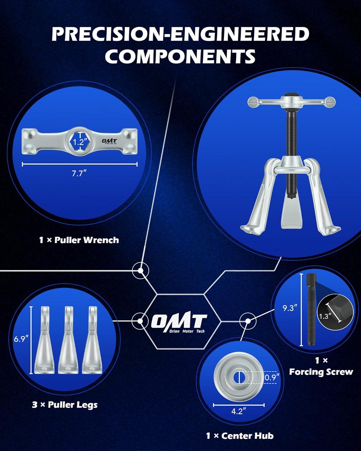 imageOrion Motor Tech Universal Hub Puller Tool Master Brake Drum Puller with Adjustable Legs 76 in Maximum Bolt Circle Heavy Duty Steel Wheel Hub Removal Tool for Most Car Truck Models
