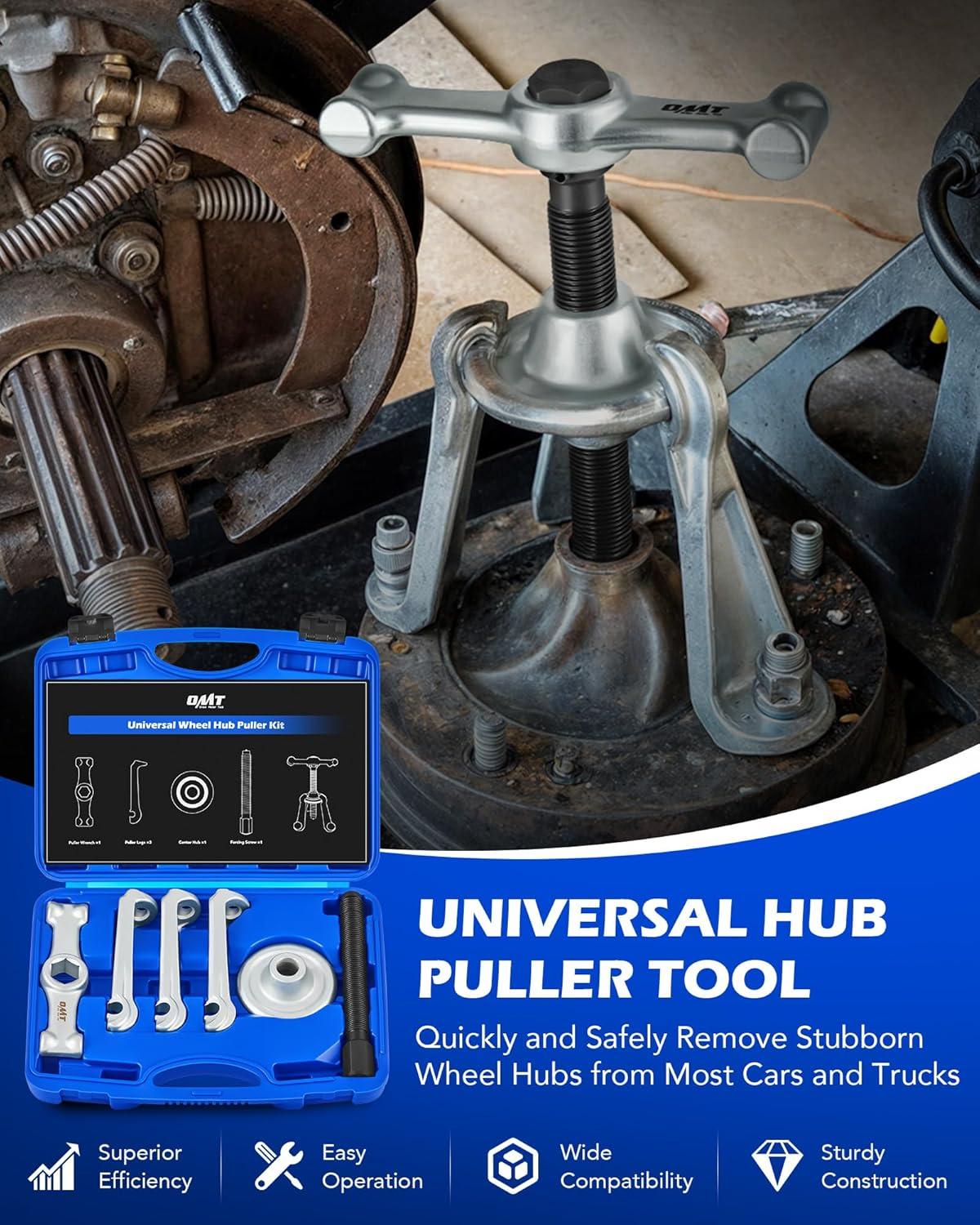 imageOrion Motor Tech Universal Hub Puller Tool Master Brake Drum Puller with Adjustable Legs 76 in Maximum Bolt Circle Heavy Duty Steel Wheel Hub Removal Tool for Most Car Truck Models