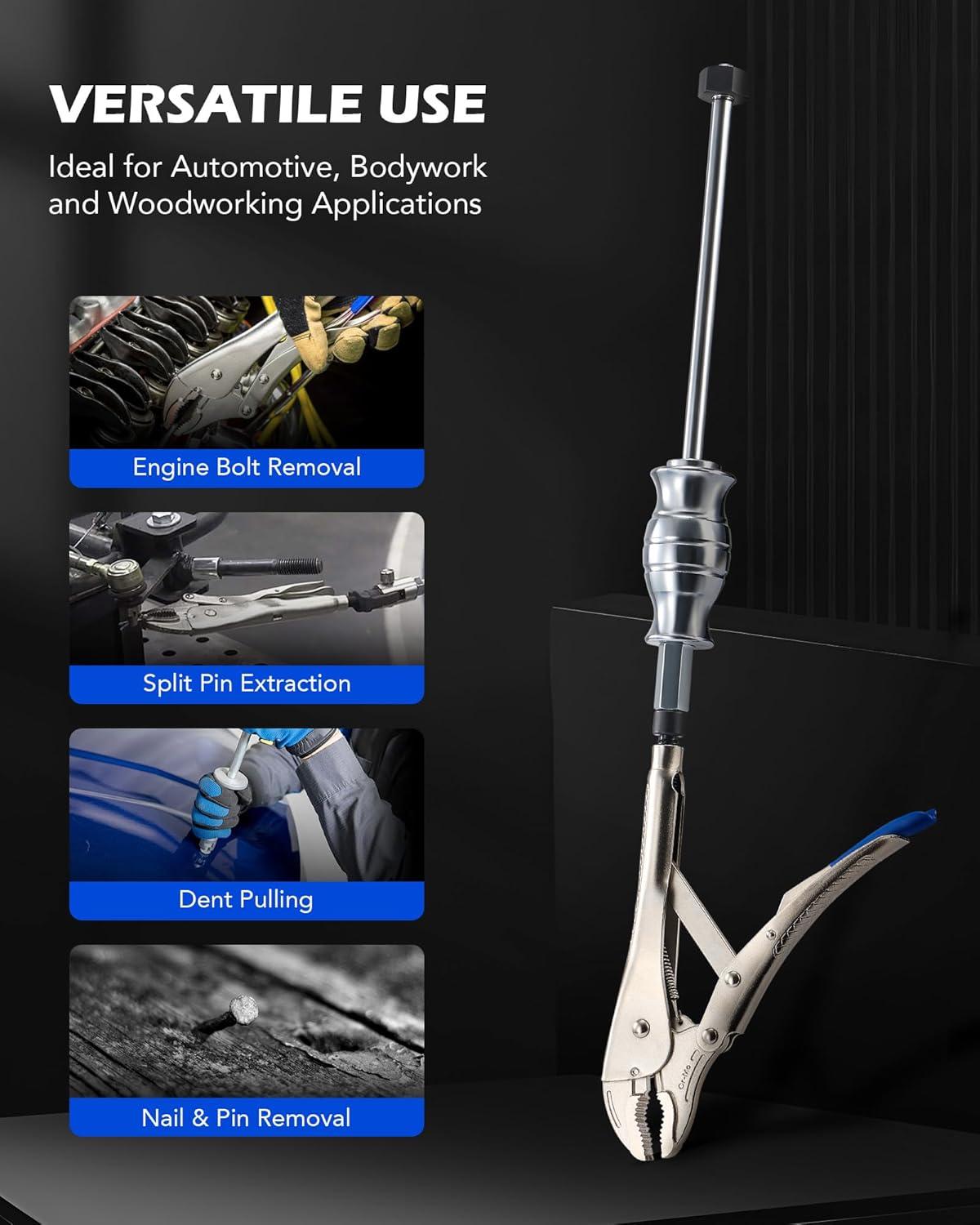imageOrion Motor Tech Vise Grip Slide Hammer 98 in Locking Pliers 2 lb Slide Hammer with Quick Release Swivel Connector Locking Pliers Slide Hammer Set for Nail Bolt Pin Seal CV Axle Removal