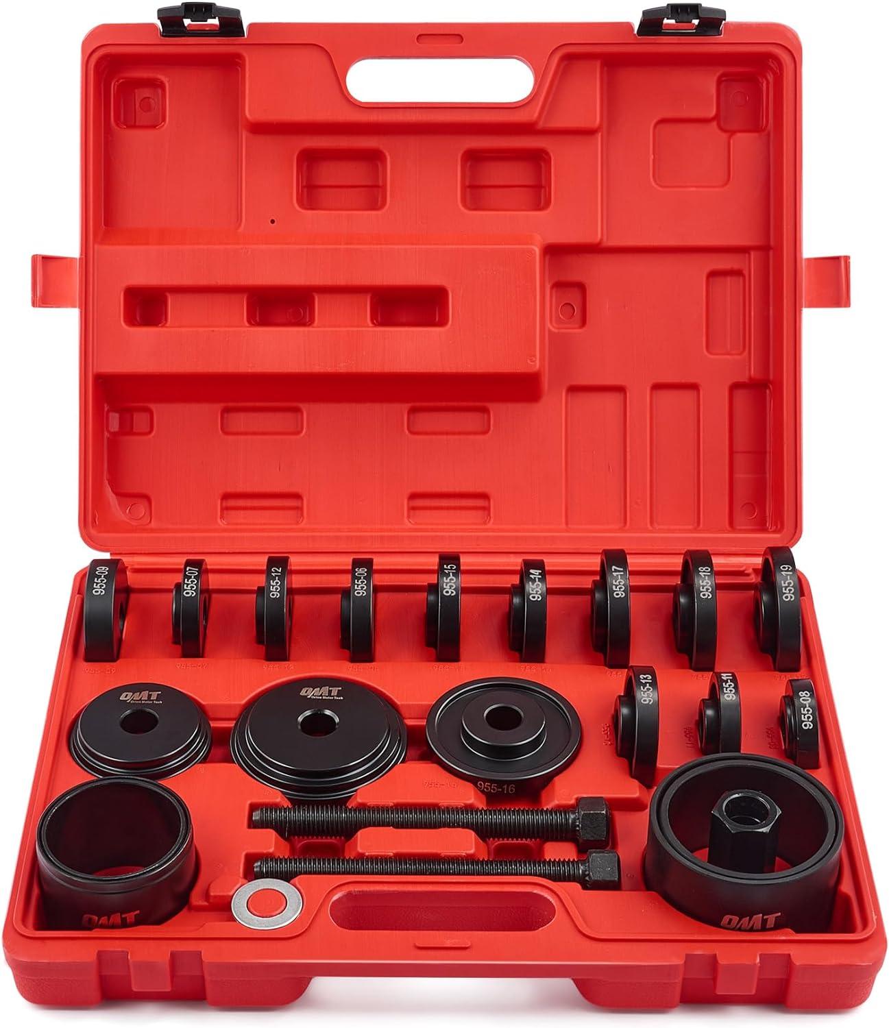 imageOrion Motor Tech Wheel Bearing Press Kit for Front Wheel Drive Bearing Removal ampamp Installation 24pc Wheel Bearing Puller Tool Set with Sliding Screws Universal Bushings Sleeves Storage CaseRED BLACK