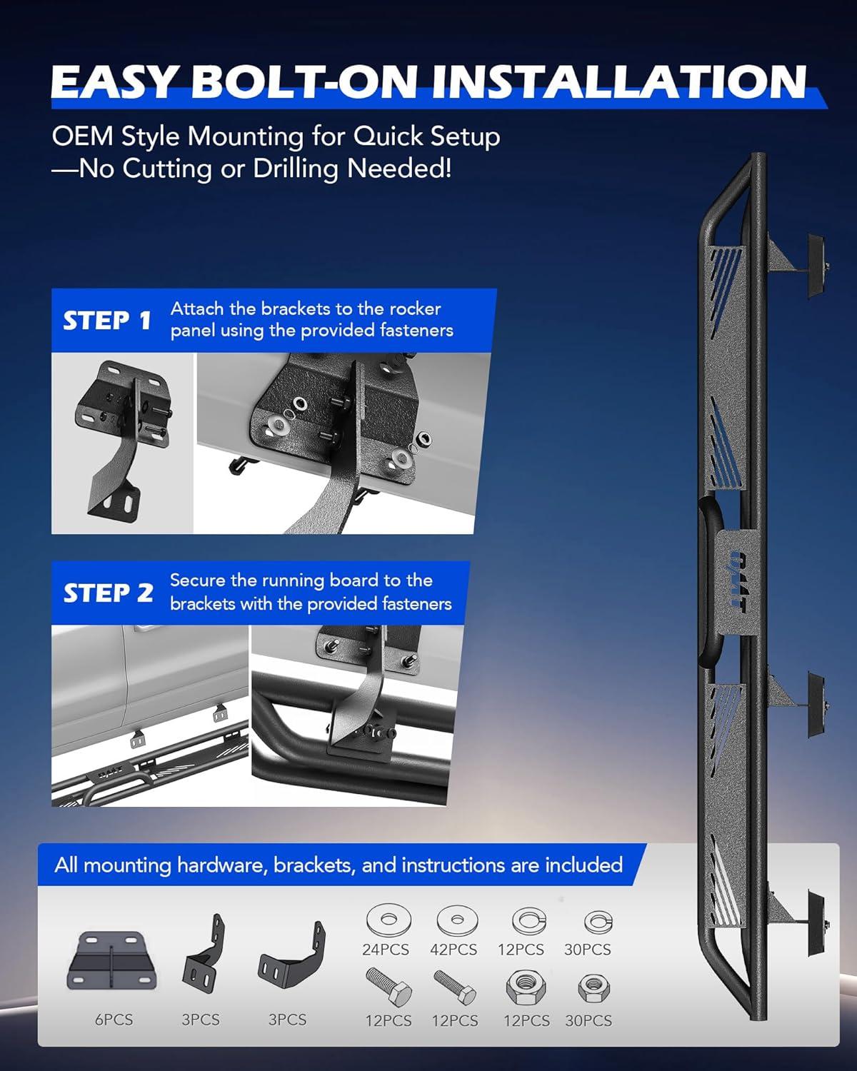 imageRunning Boards Compatible with 20152025 Ford F150 20172024 F250 F350 Super Duty SuperCrew Cab Two Stairs BoltOn Side Steps Steel with TripleShield AntiCorrosion Technology
