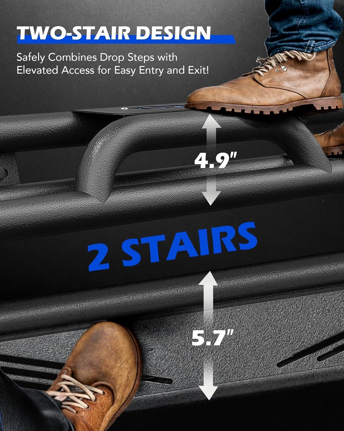 imageRunning Boards Compatible with 20152025 Ford F150 20172024 F250 F350 Super Duty SuperCrew Cab Two Stairs BoltOn Side Steps Steel with TripleShield AntiCorrosion Technology