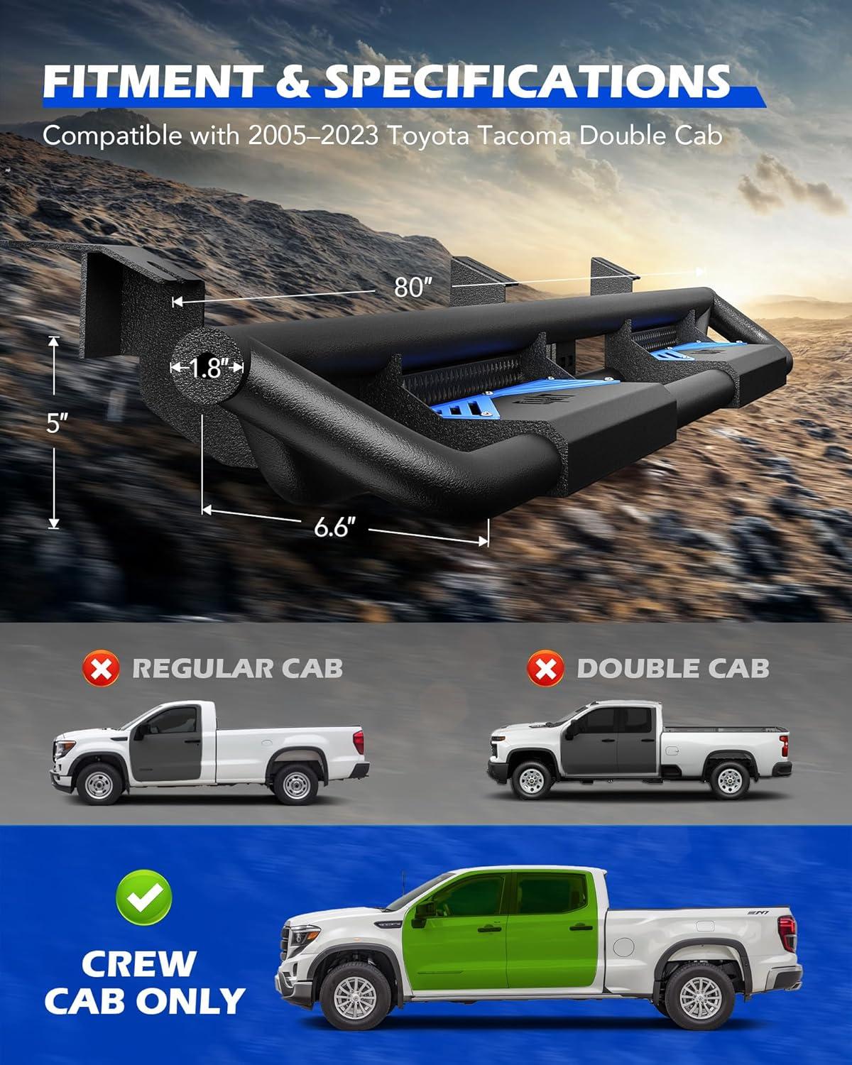 imageRunning Boards Compatible with Toyota Tacoma Double Cab 20052023 66quot Side Steps with Paintable Step Plates Heavy Duty Nerf Bar with TripleShield AntiCorrosion Technology Single Stair