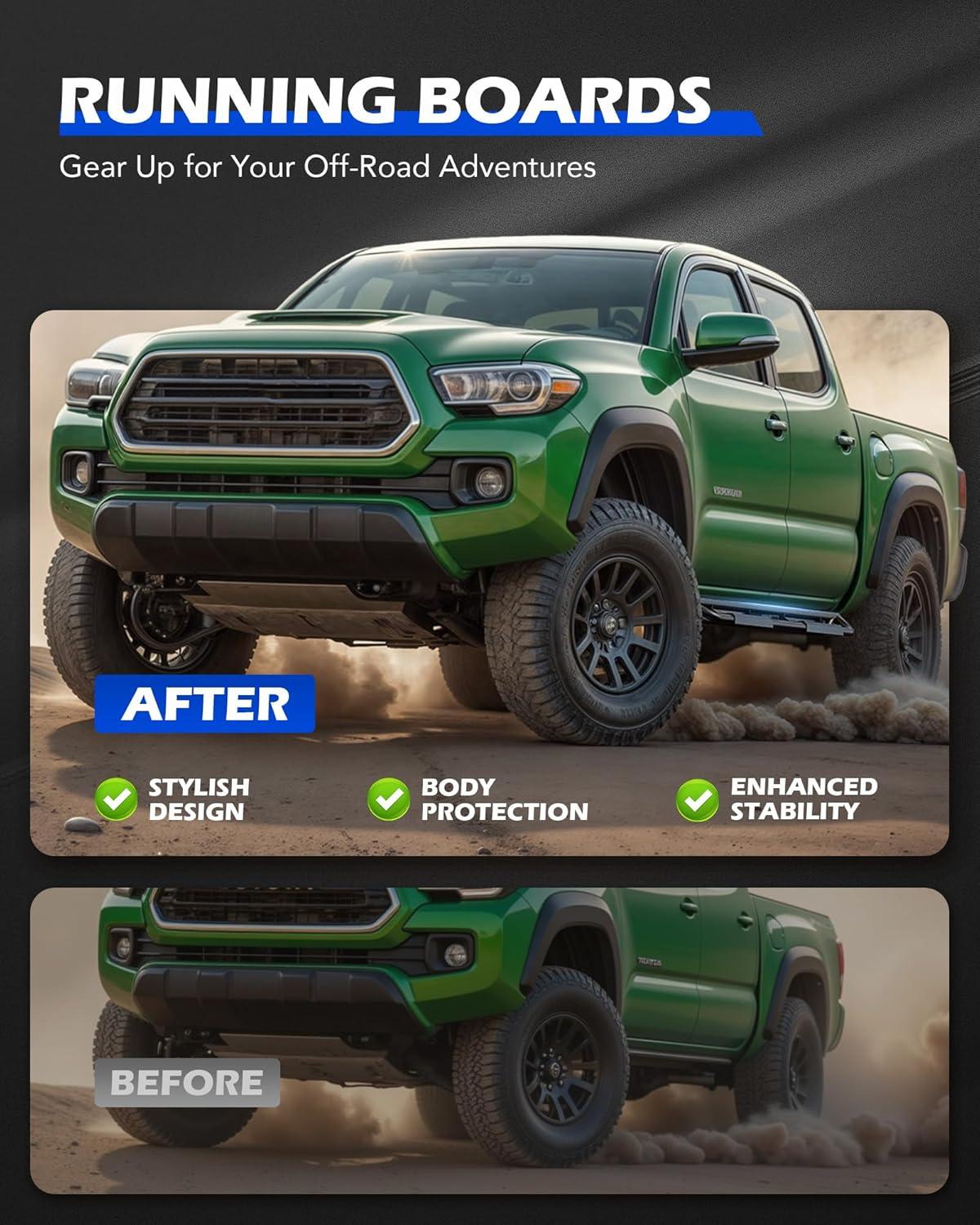 imageRunning Boards Compatible with Toyota Tacoma Double Cab 20052023 66quot Side Steps with Paintable Step Plates Heavy Duty Nerf Bar with TripleShield AntiCorrosion Technology Single Stair