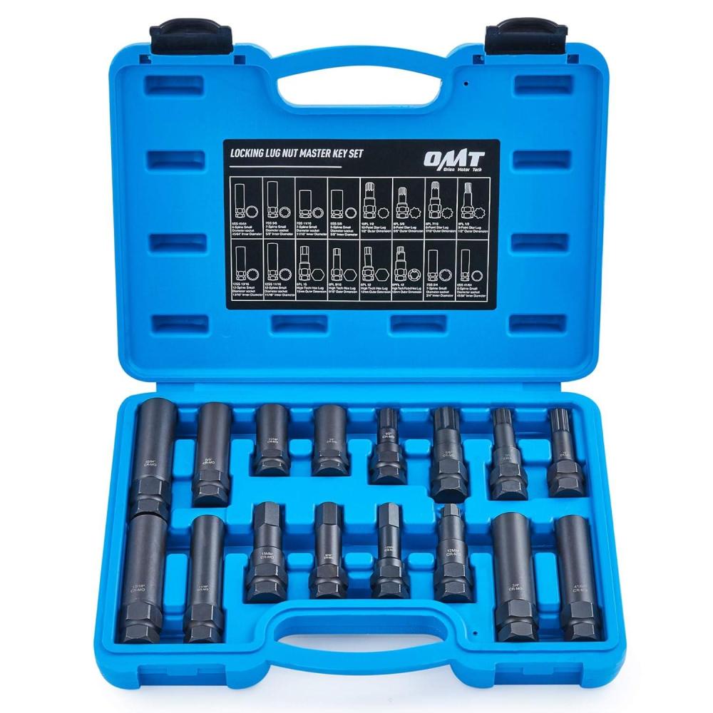 imageOrion Motor Tech 16pc Locking Lug Nut Master Key Set SAE ampamp Metric Wheel Lock Removal Kit for Removing Locking Spline Star Hex and Fluted Hex Lug Nuts Lug Nut Remover Set for Mechanics and MoreBlue