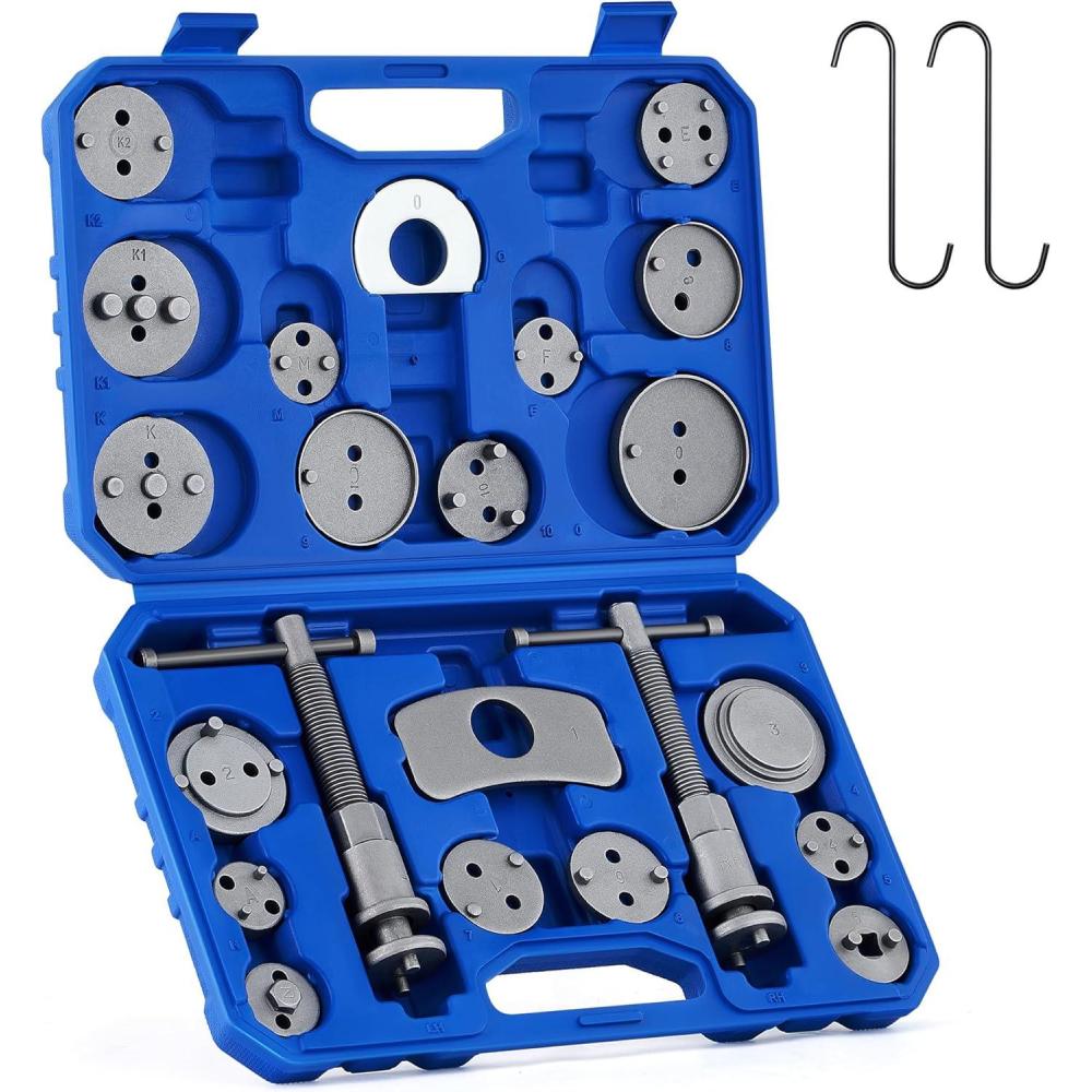 imageOrion Motor Tech 24pcs Brake Caliper Tool Heavy Duty Brake Caliper Compression Tool Caliper Piston Tool for Brake Pad Replacement Reset with Thrust Bolt Assemblies Retaining Plates 18 Disc AdaptersBlue