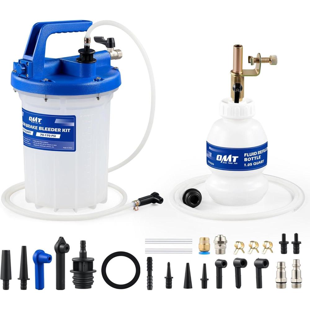 imageOrion Motor Tech 3L Vacuum Brake Bleeder Kit Pneumatic Brake Fluid Bleeder Kit with 32 qt Brake Fluid Extractor 1L Refilling Bottle 18 Adapters One Person Brake Bleed Fluid Pump Brake Bleeding Tool