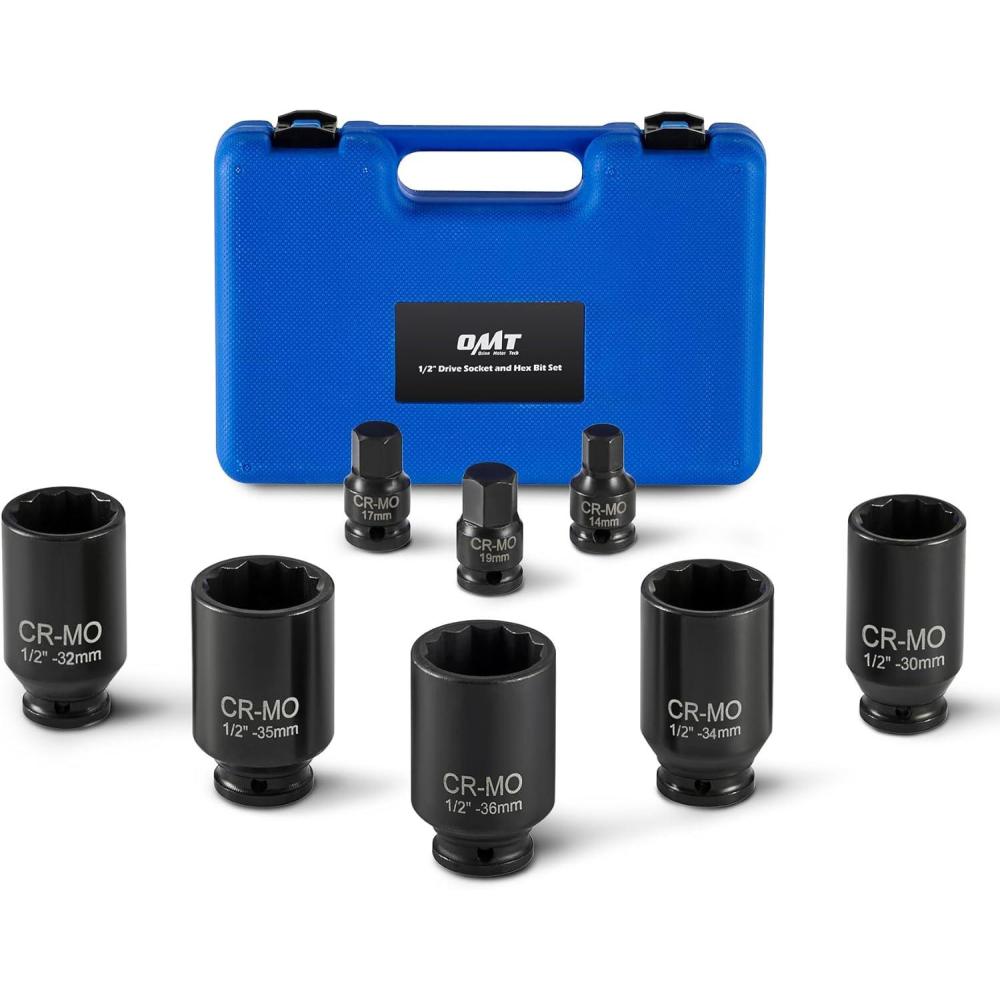 imageOrion Motor Tech 8pc Axle Nut Socket Set 12 in Drive Metric 12 Point CRMO Axle Nut Impact Socket Set ExtraDeep Spindle Axle Nut Sockets with Storage Case 14mm 17mm 19mm 30mm 32mm 34mm 35mm 36mm
