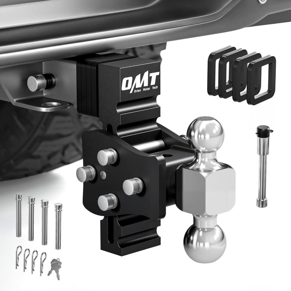 imageOrion Motor Tech Adjustable Trailer Hitch Fits 2quot Receiver 5quot Drop Hitch with 2quot ampamp 2516quot Balls AntiTheft Steel Tow Hitch Stowable Ball Mount with 15000 lb GTW for Class III ampamp IV Vehicles2 Shank  5 Drop